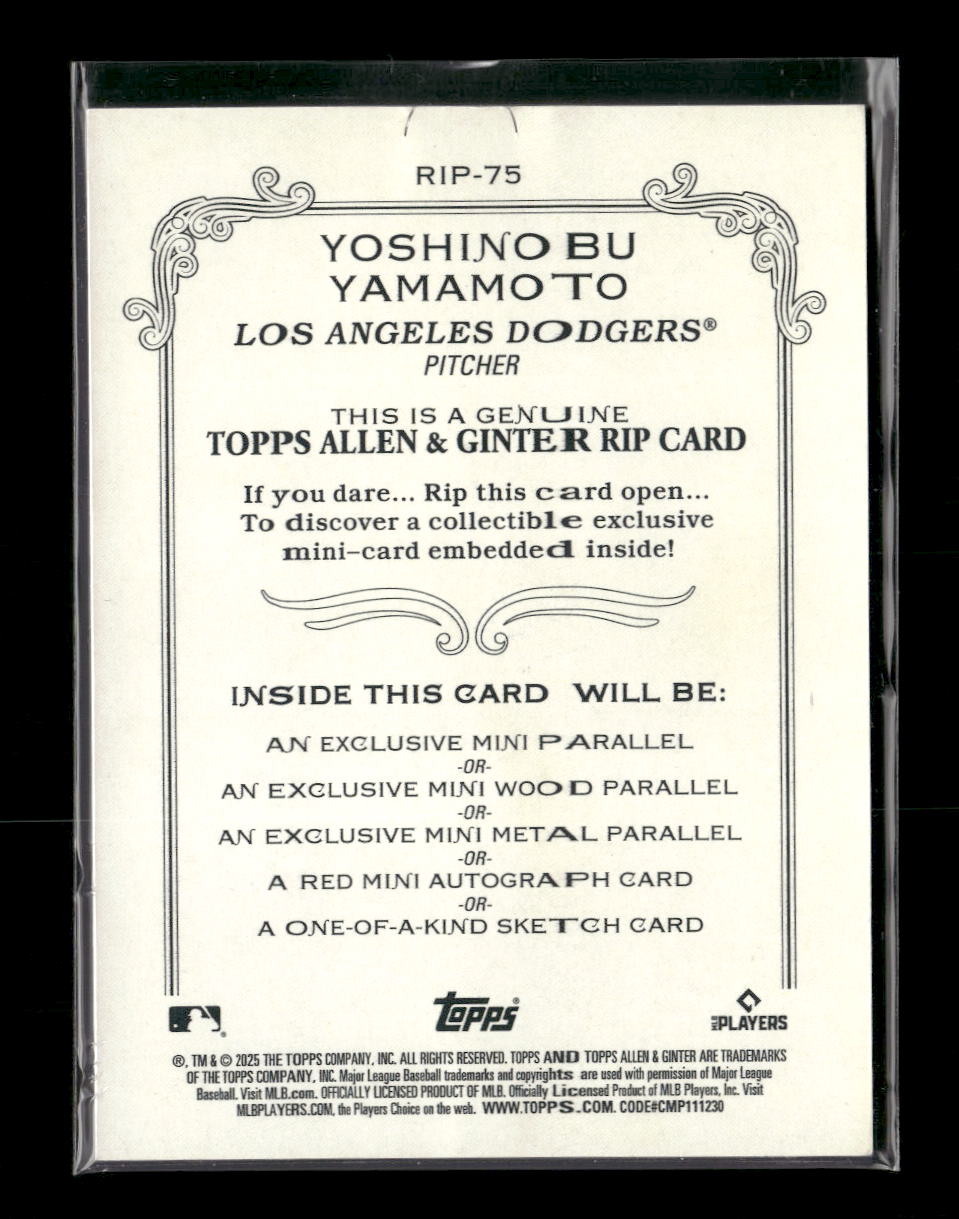 2025 Topps Allen & Ginter Rip Cards Yoshinobu Yamamoto #/199 #RIP-75
