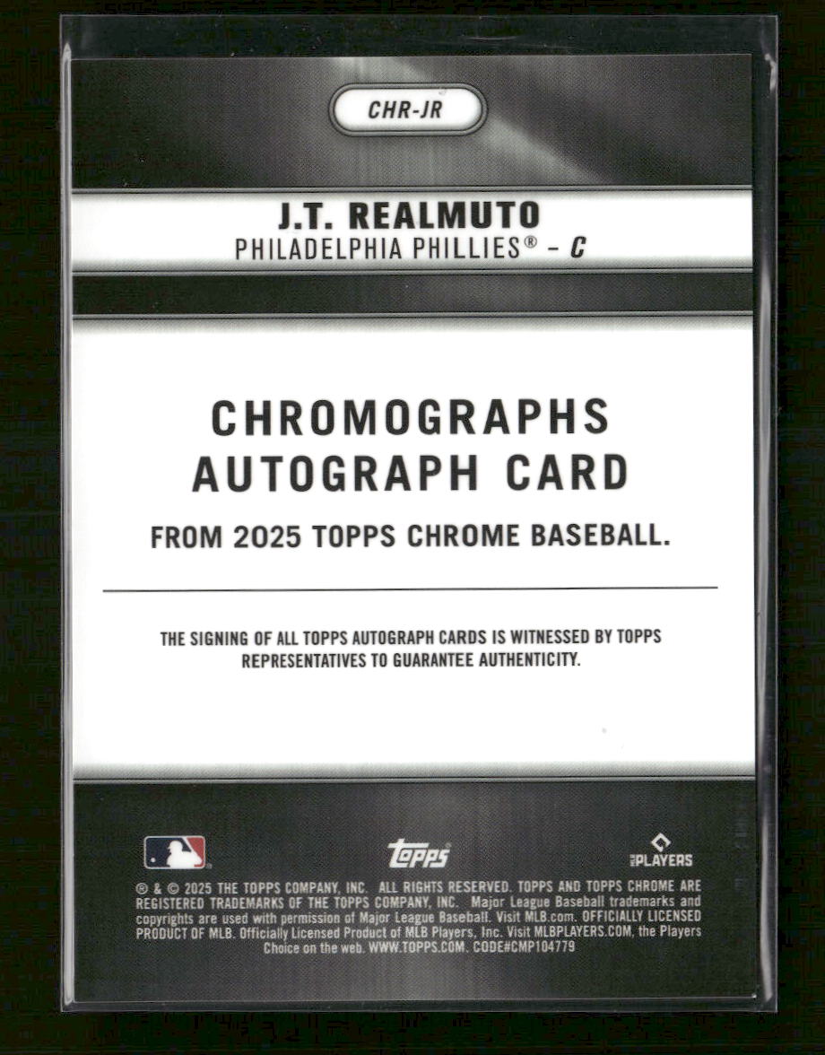 2025 Topps Chrome Chromographs J.T. Realmuto #/50 Auto #CHR-JR