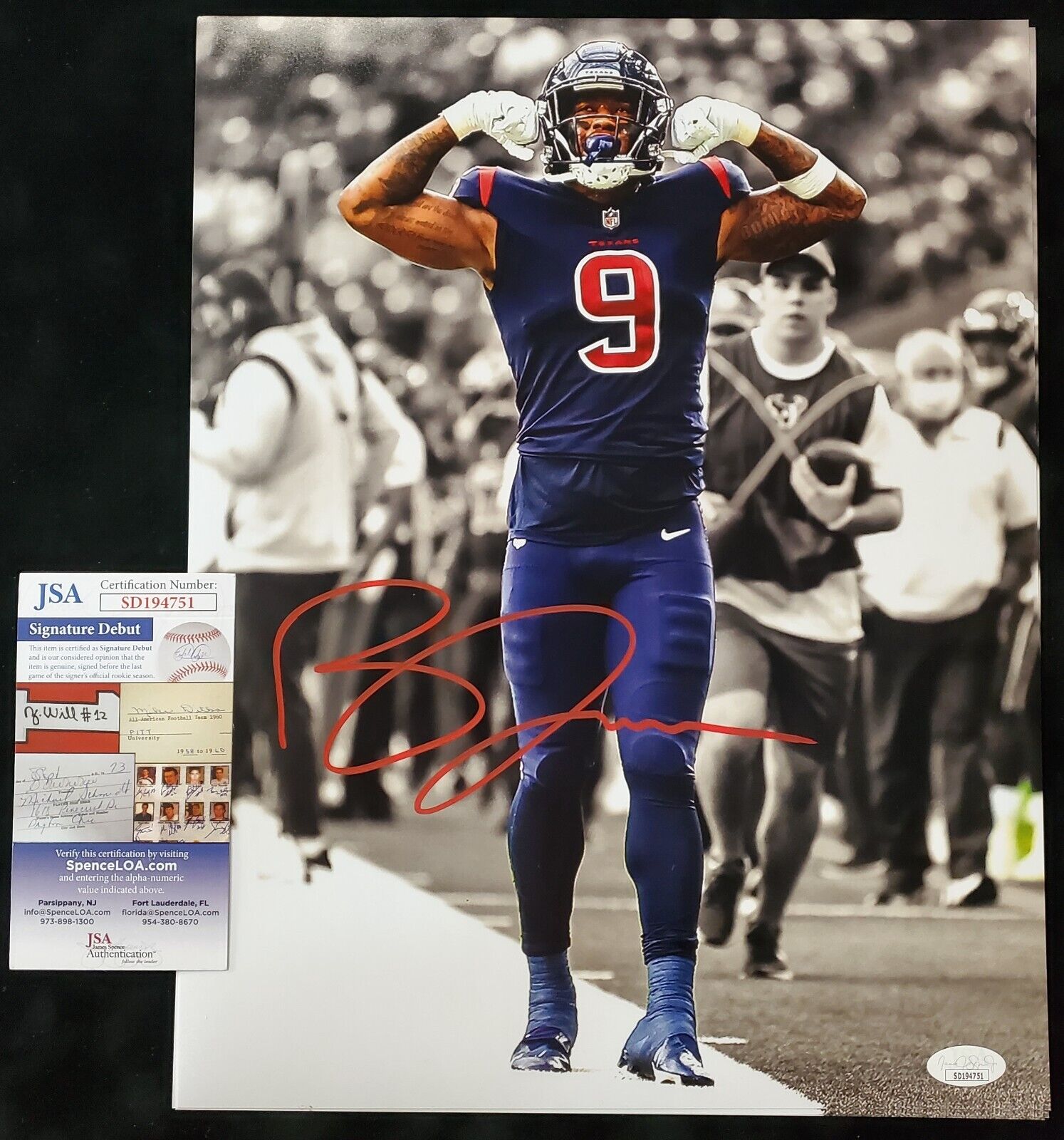 Houston Texans Brevin Jordan Autographed Signed 11X14 Photo Jsa Coa