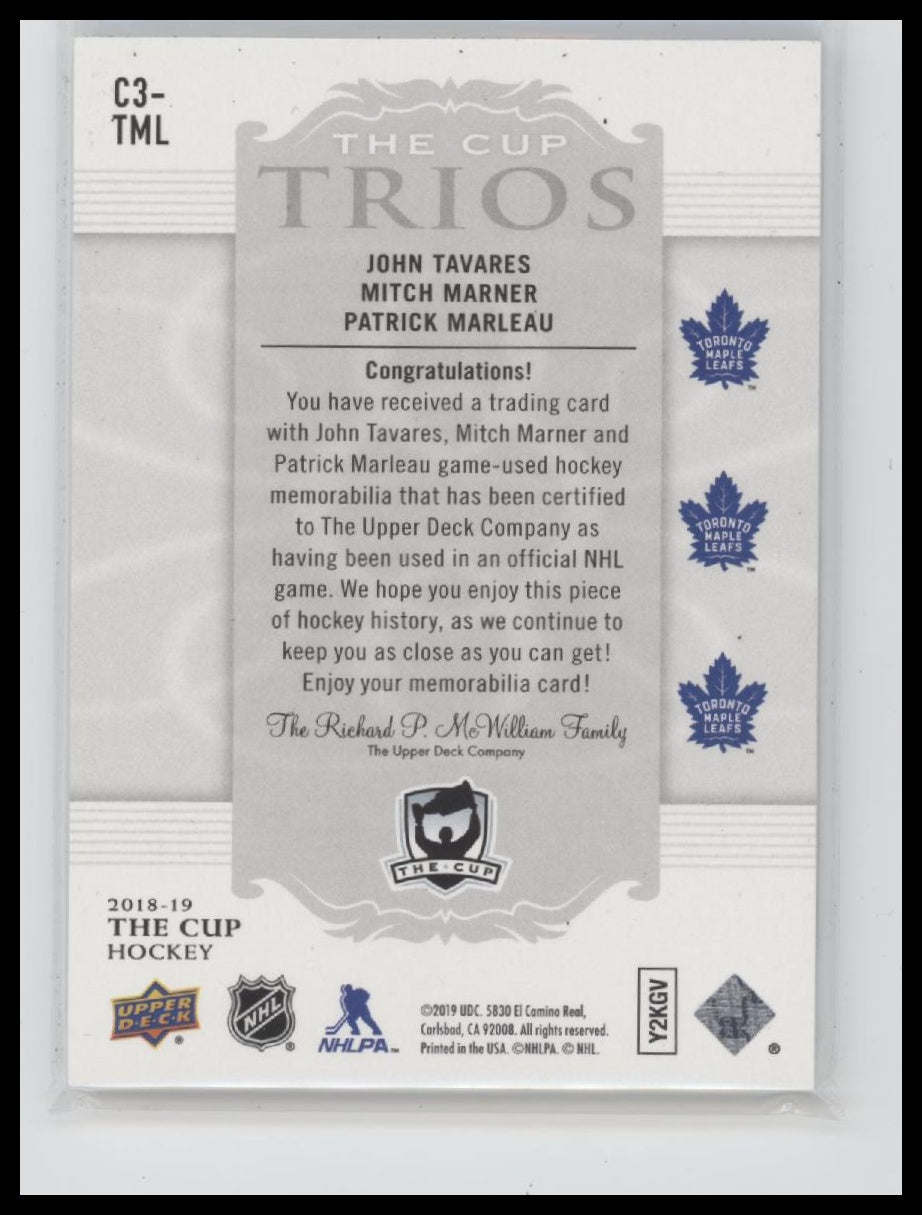 2018-19 Upper D The Cup Trios Jersey John T / Mitch M / Patrick M #/33 #C3-TML