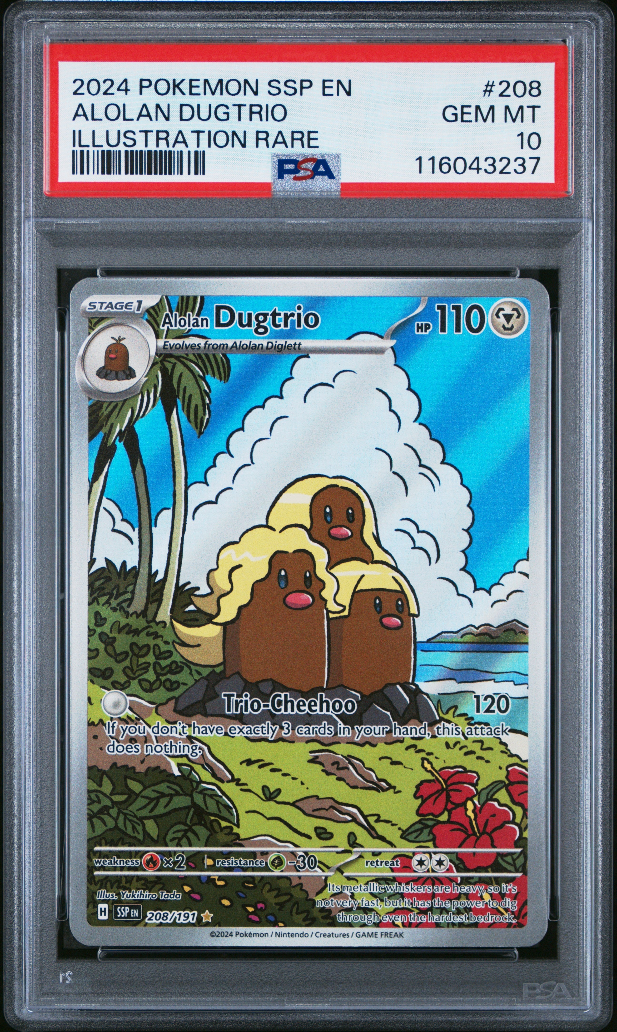 2024 Pokemon Ssp En-Surging Sparks Illustration Rare Alolan Dugtrio 10 PSA #208