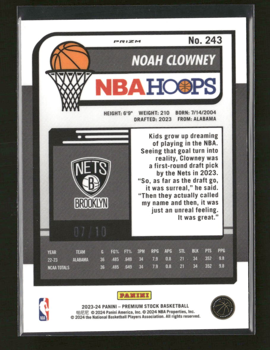 2023-24 Hoops Premium Stock Silver Prizm Noah Clowney #243