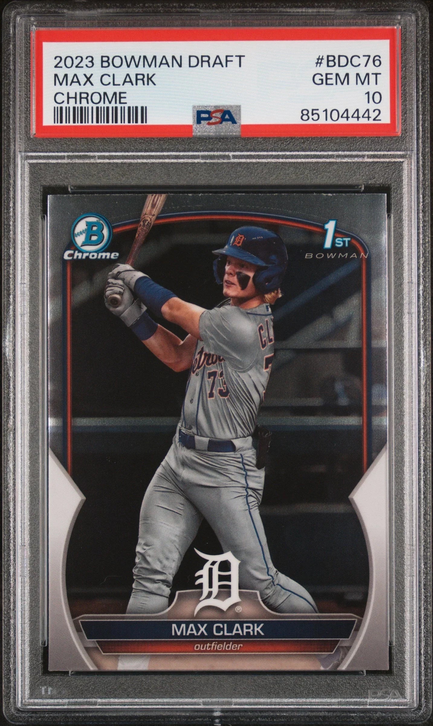 Graded 2023 Topps Bowman Draft Max Clark #BDC76 Chrome Rookie RC Baseball Card PSA 10 Gem Mint