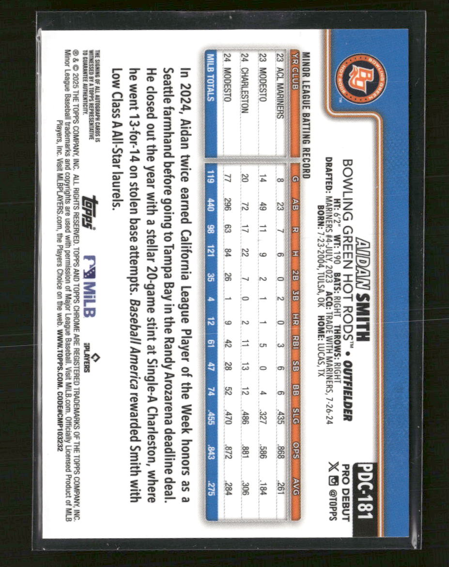 2025 Topps Pro Debut Chrome Gold Refractor Aidan Smith #/50 #PDC-181