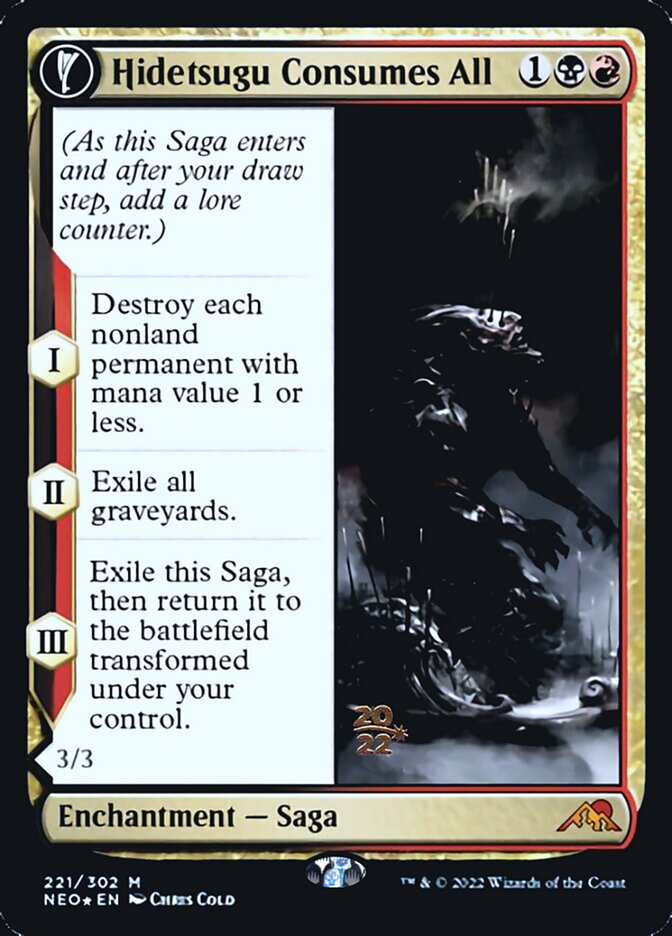 Hidetsugu Consumes All // Vessel of the All-Consuming (PRE-221S) - Kamigawa: Neon Dynasty Promos: (fandfc, enchantment) Foil