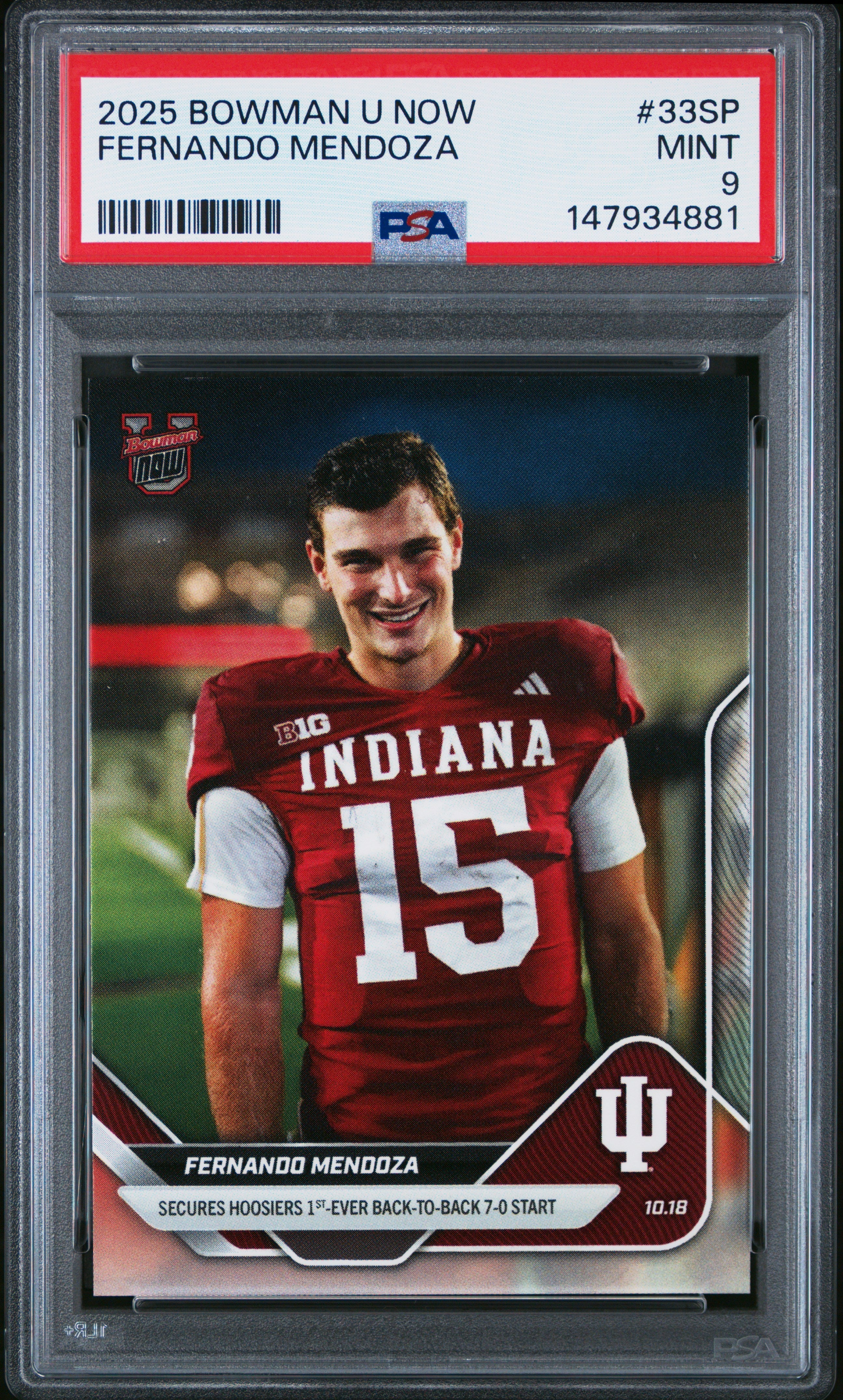 Graded 2025 Topps Bowman U Now Fernando Mendoza #33SP Rookie RC Football Card PSA 9 Mint