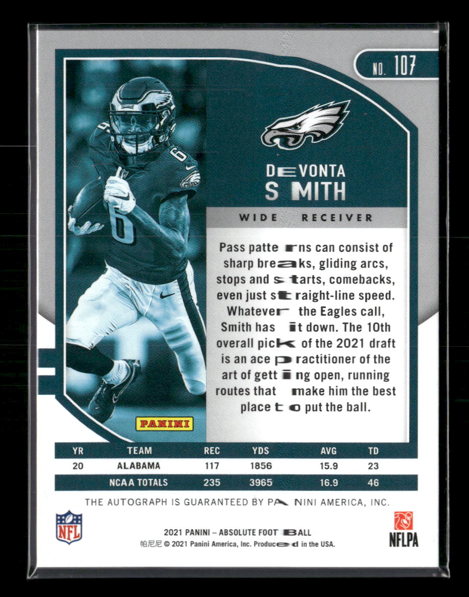 2021 Panini Absolute Signature Rookies Green Waves DeVonta Smith #/25 Auto #107
