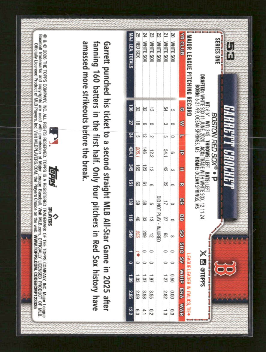 2026 Topps Team Border Garrett Crochet #53