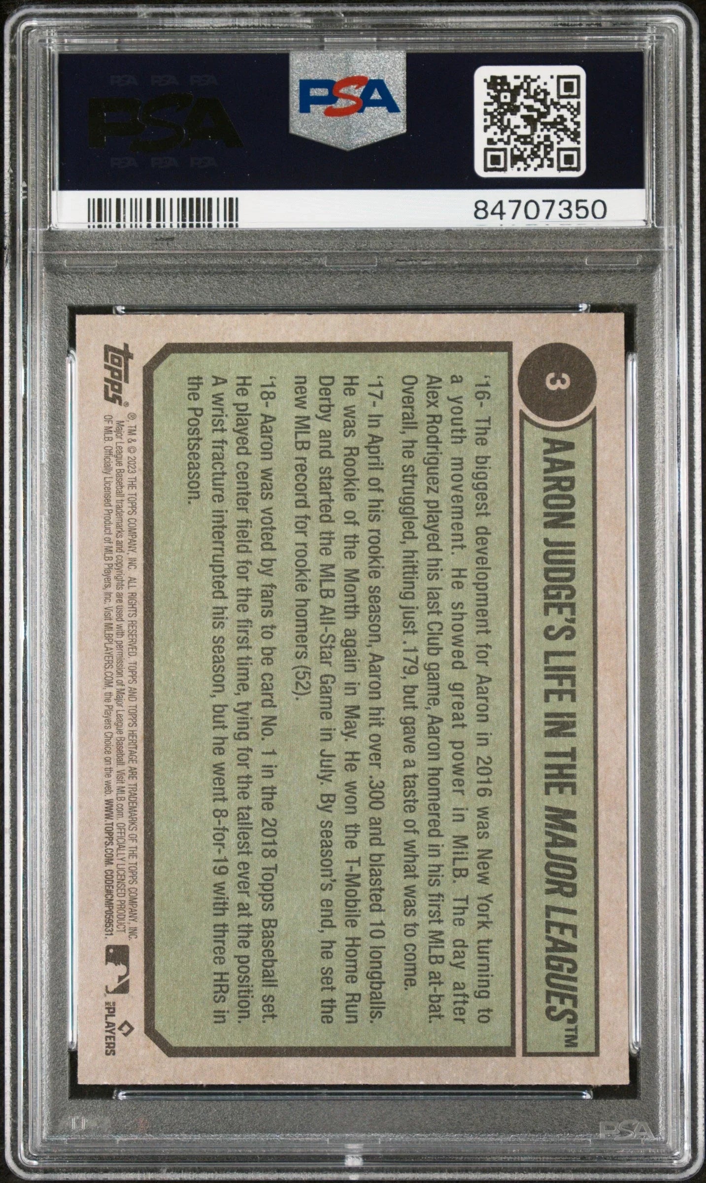 2023 TOPPS HERITAGE AARON JUDGE TRIBUTE  #3 - PSA 10
