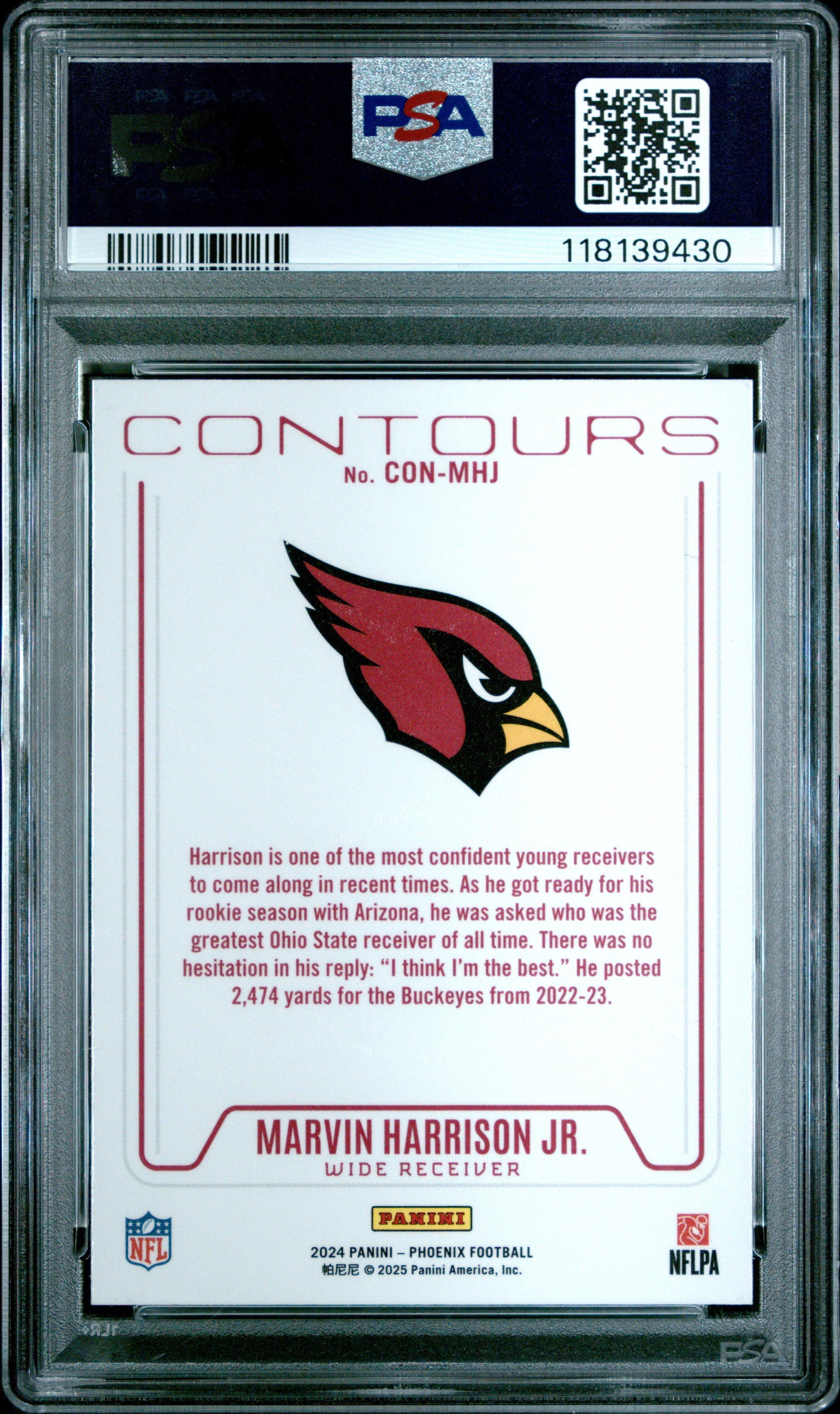 Graded 2024 Panini Phoenix Marvin Harrison Jr #CONMHJ Contours Wave Rookie RC Football Card PSA 10 Gem Mint