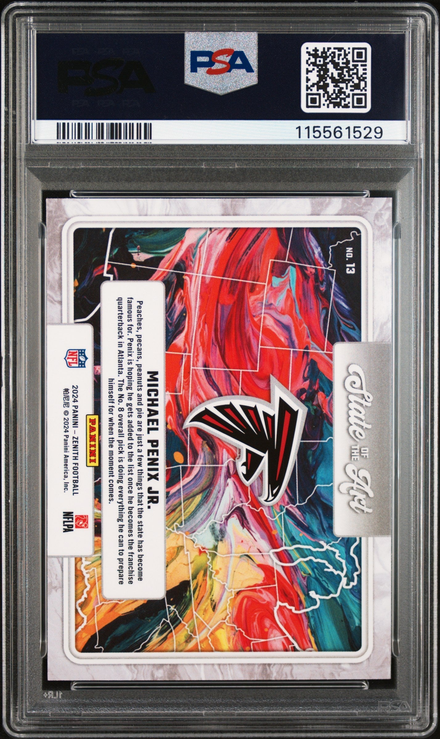 Graded 2024 Panini Zenith Michael Penix Jr #13 State of the Art Rookie RC Football Card PSA 10 Gem Mint