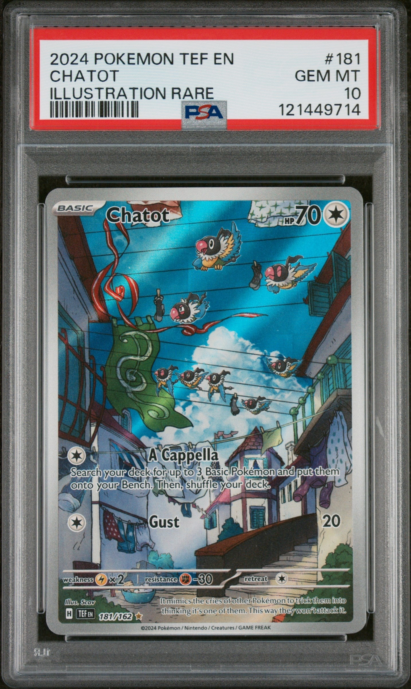 2024 Pokemon Tef En-Temporal Forces Illustration Rare Chatot 10 PSA #181