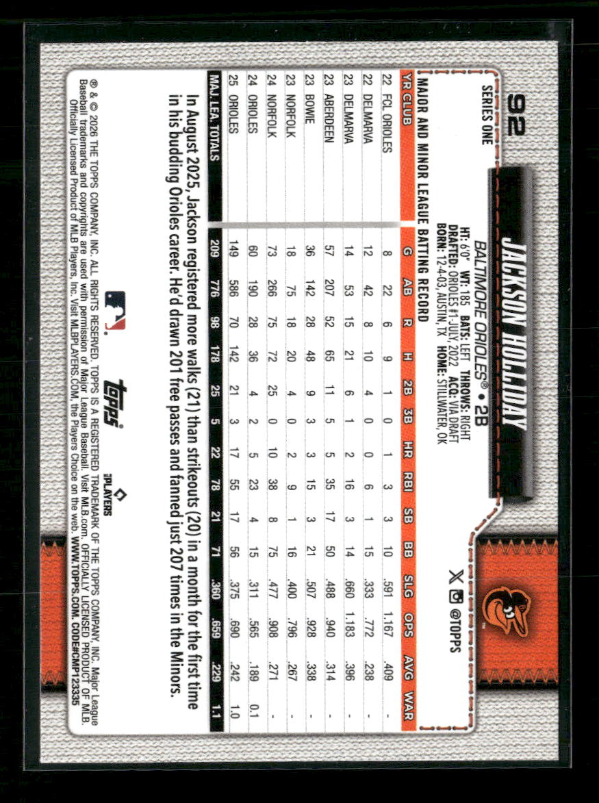 2026 Topps Team Color Border Jackson Holliday #92