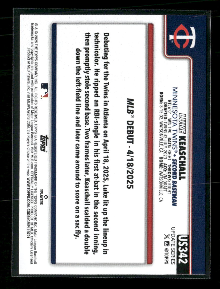 2025 Topps Update True Photo Variation Luke Keaschall #US342