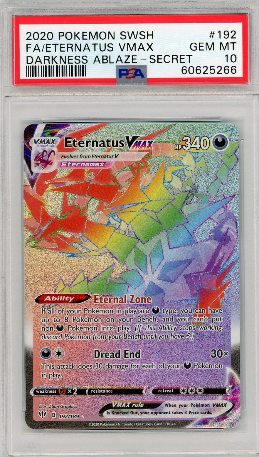 Pokemon Sword & Shield Darkness Ablaze Secret Fa/Eternatus Vmax 10 PSA #192