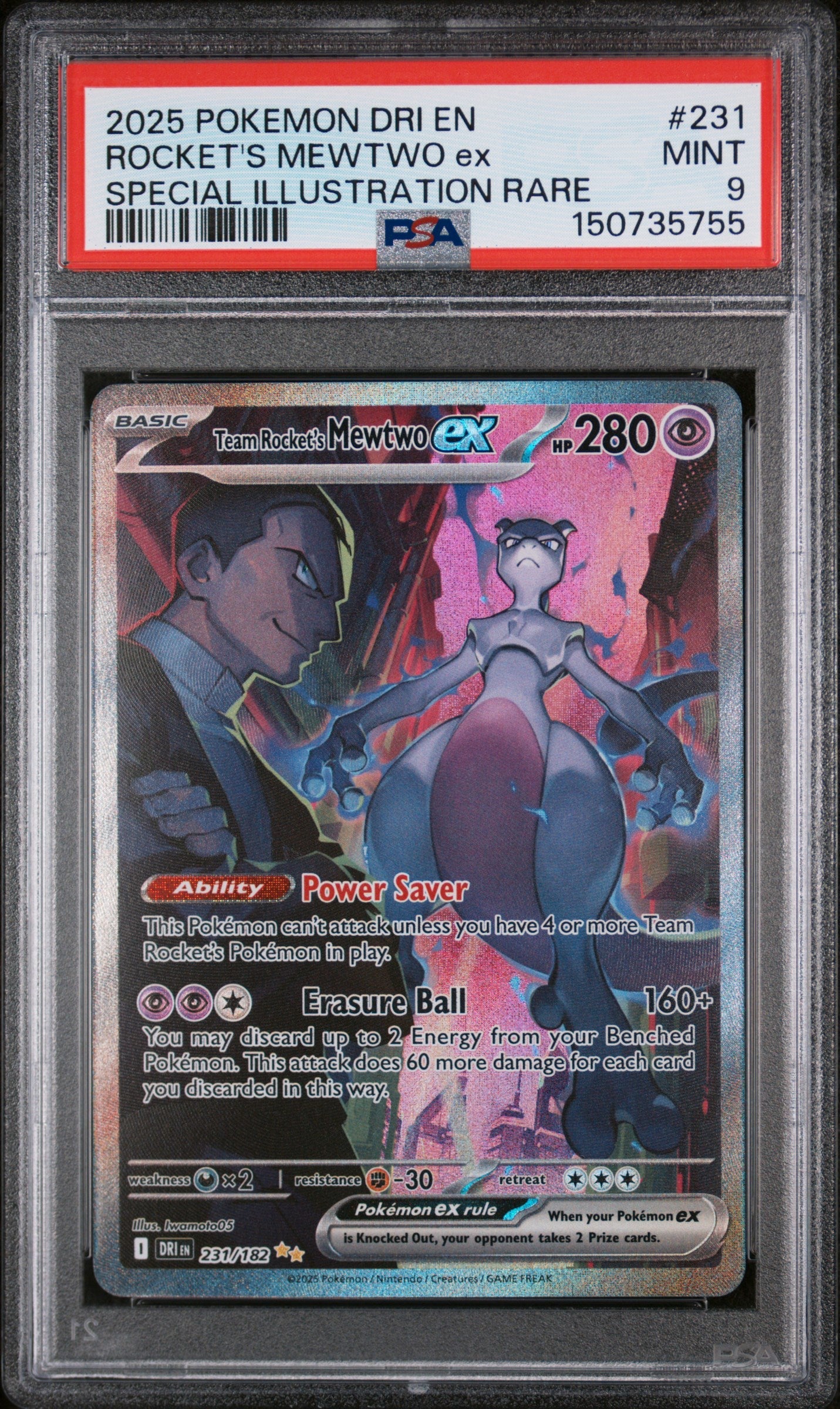 2025 Pokemon Dri Special Illustration Rare Rocket'S Mewtwo Ex 9 PSA #231