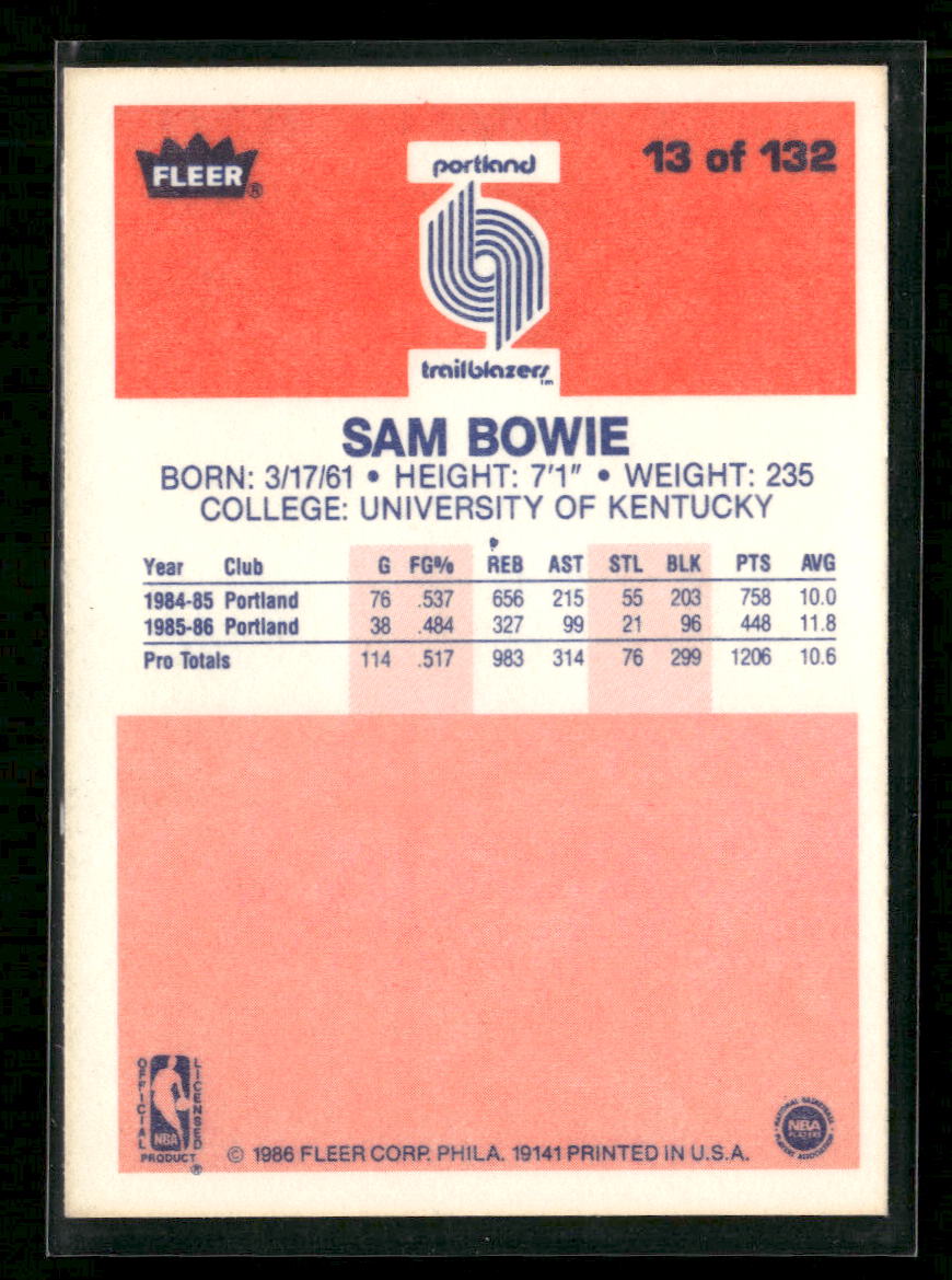 1986-87 Fleer Sam Bowie Rookie #13