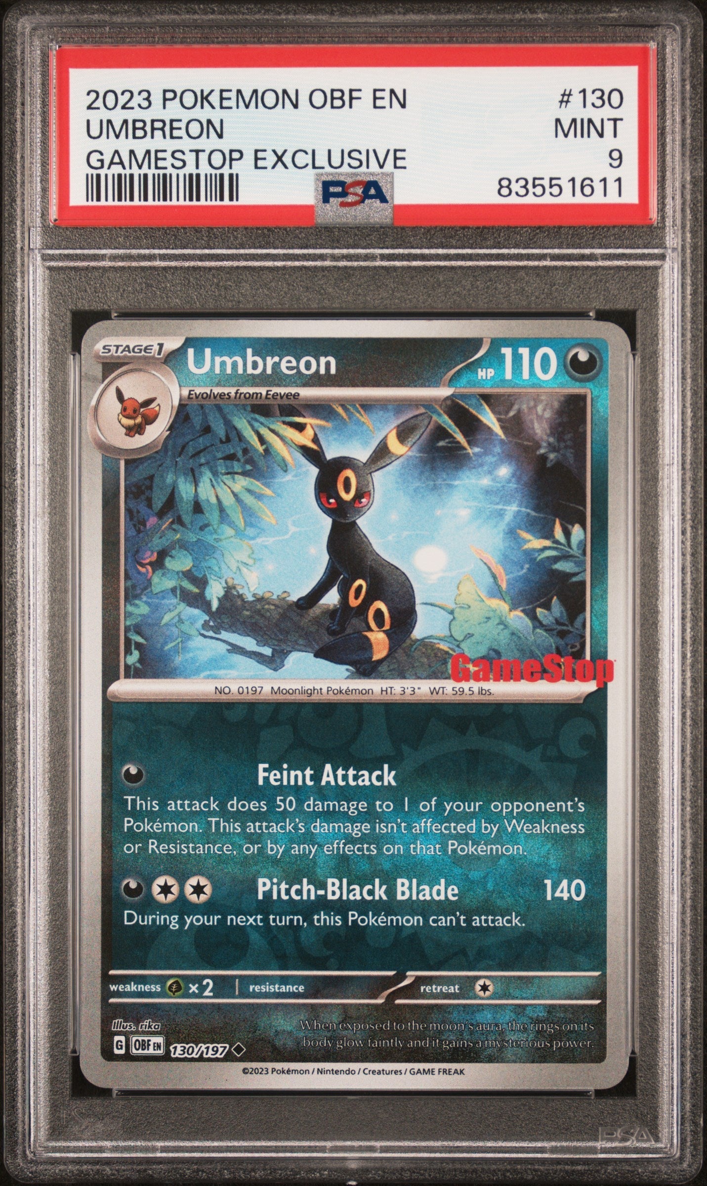 2023 Pokemon Obf En-Obsidian Flames Gamestop Exclusive Umbreon 9 PSA #130
