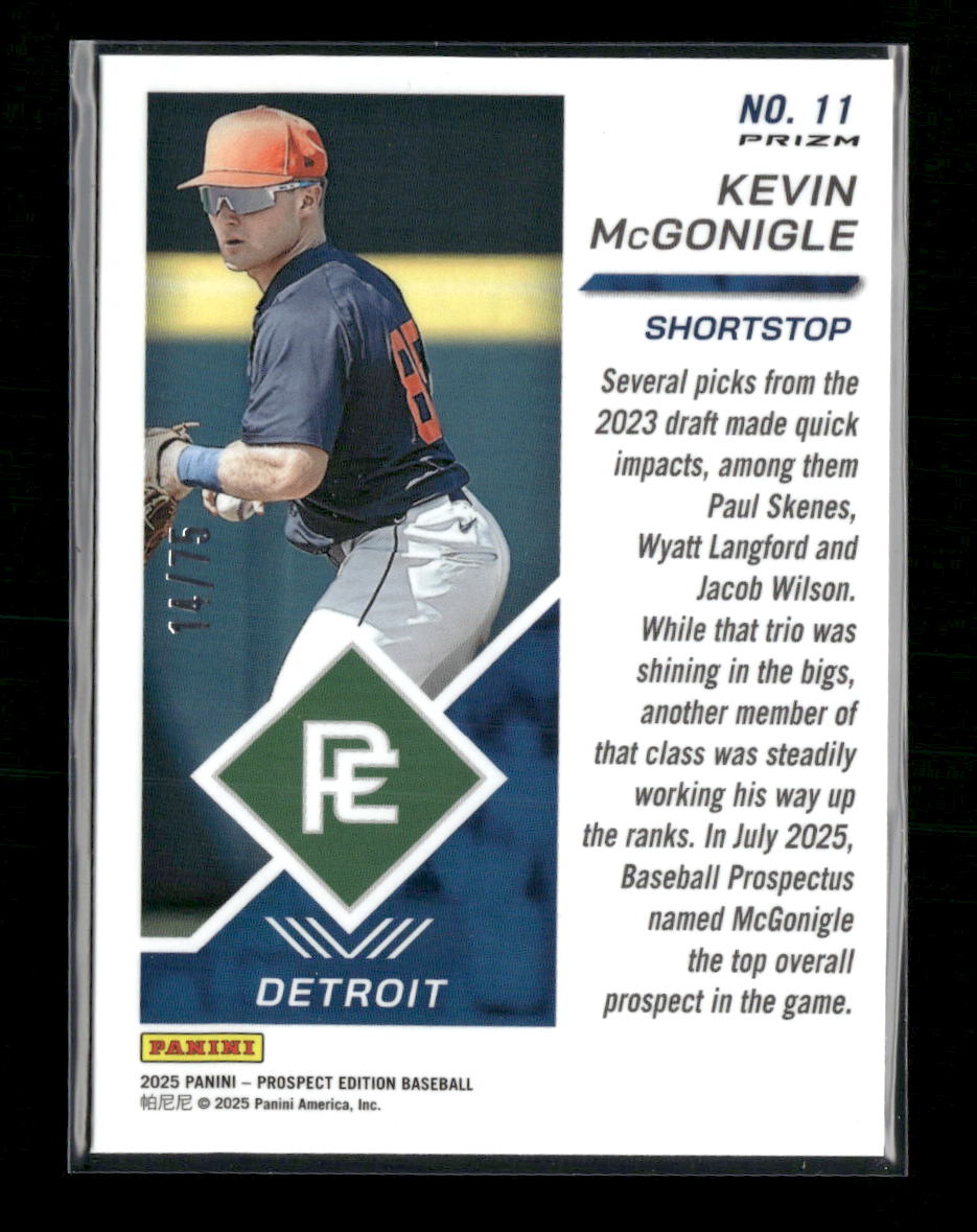 2025 Panini Prospect Edition Holo Prospect - Green Wave Kevin McGonigle #/75 #11