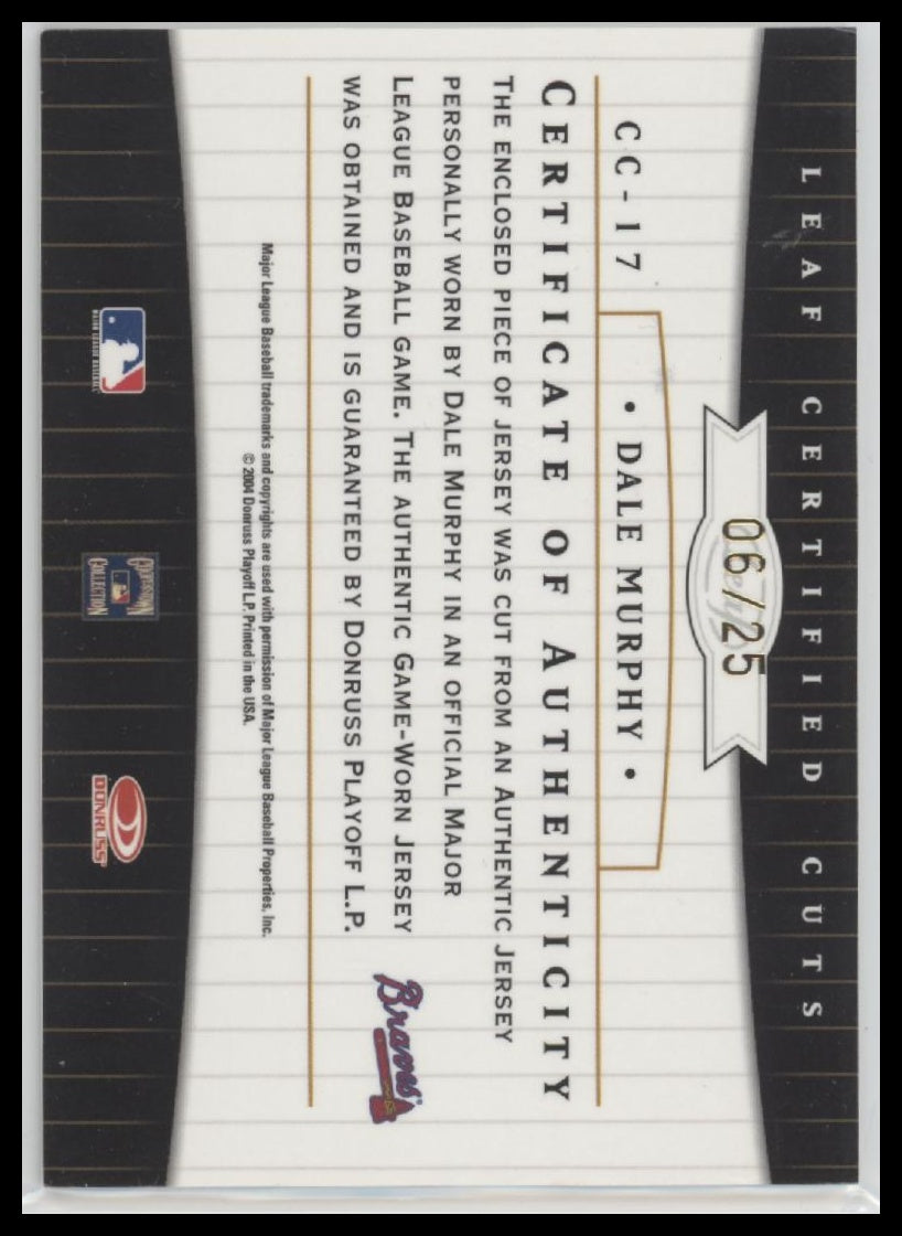 2004 Leaf Certified Check Signature Material Red Dale Murphy #/25 #CC-17