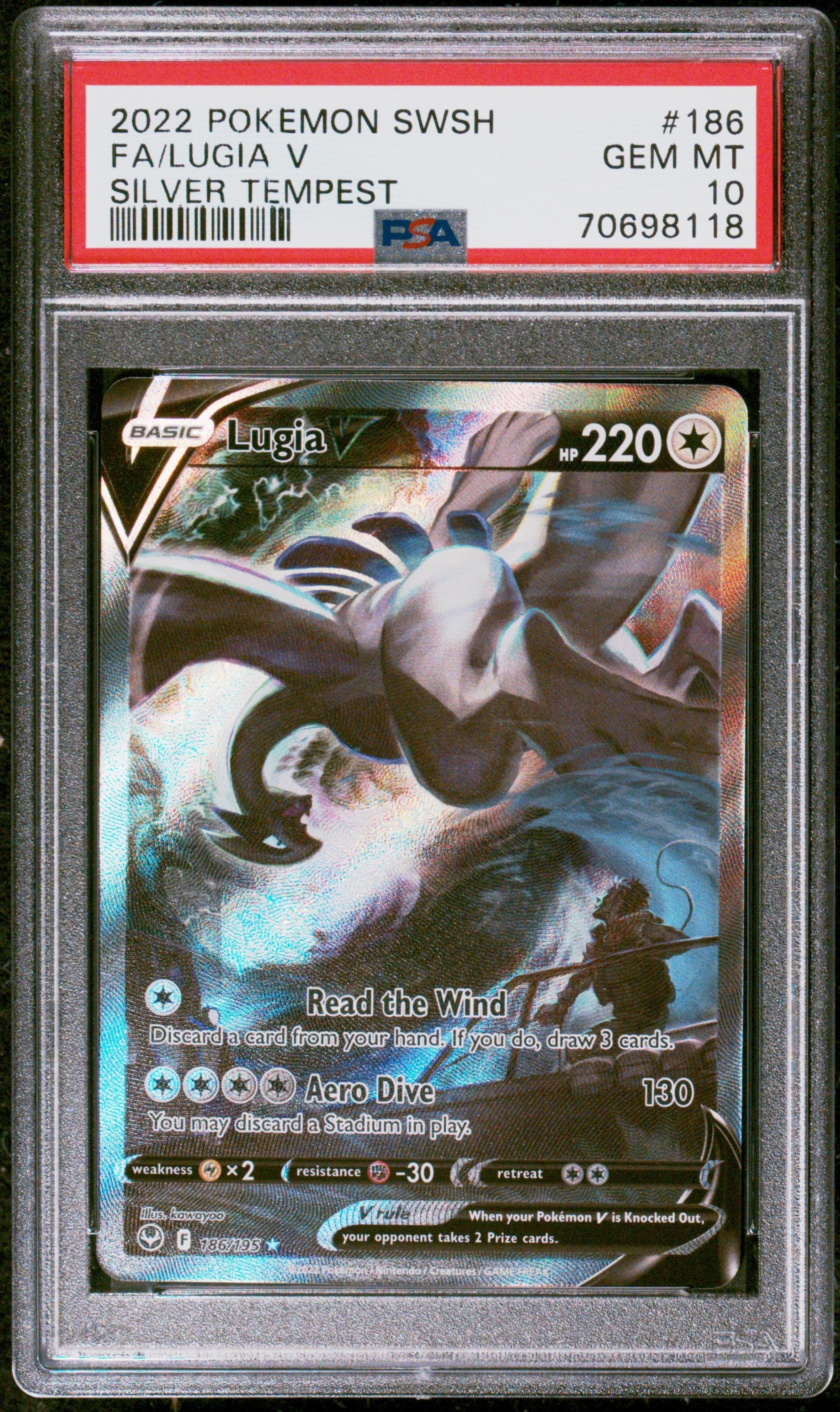 2022 Pokemon Sword & Shield Silver Tempest Silver Tempest Fa/Lugia V 10 PSA #186
