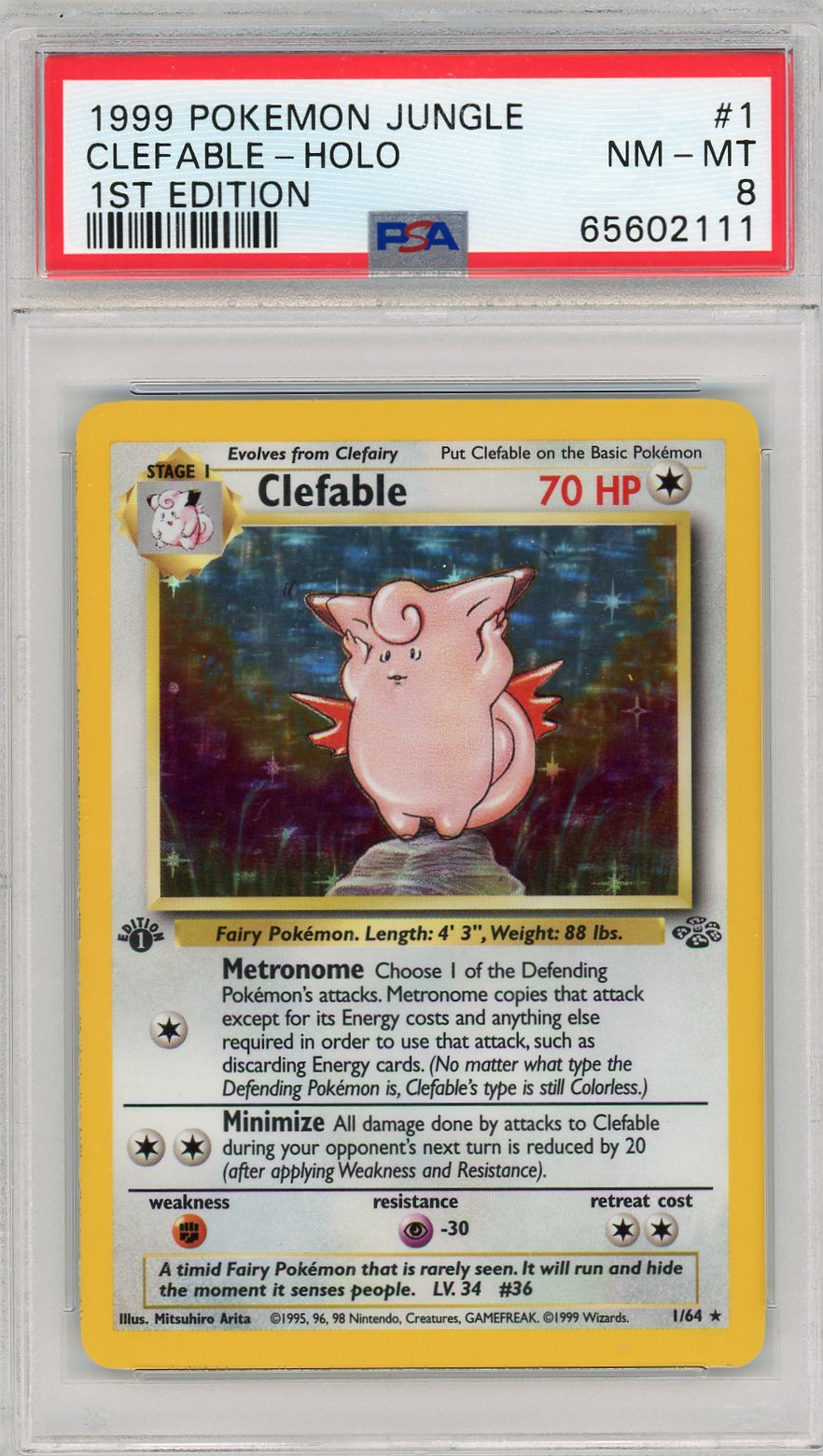 1999 Pokemon Jungle 1st Edition Clefable-Holo 8 PSA #1