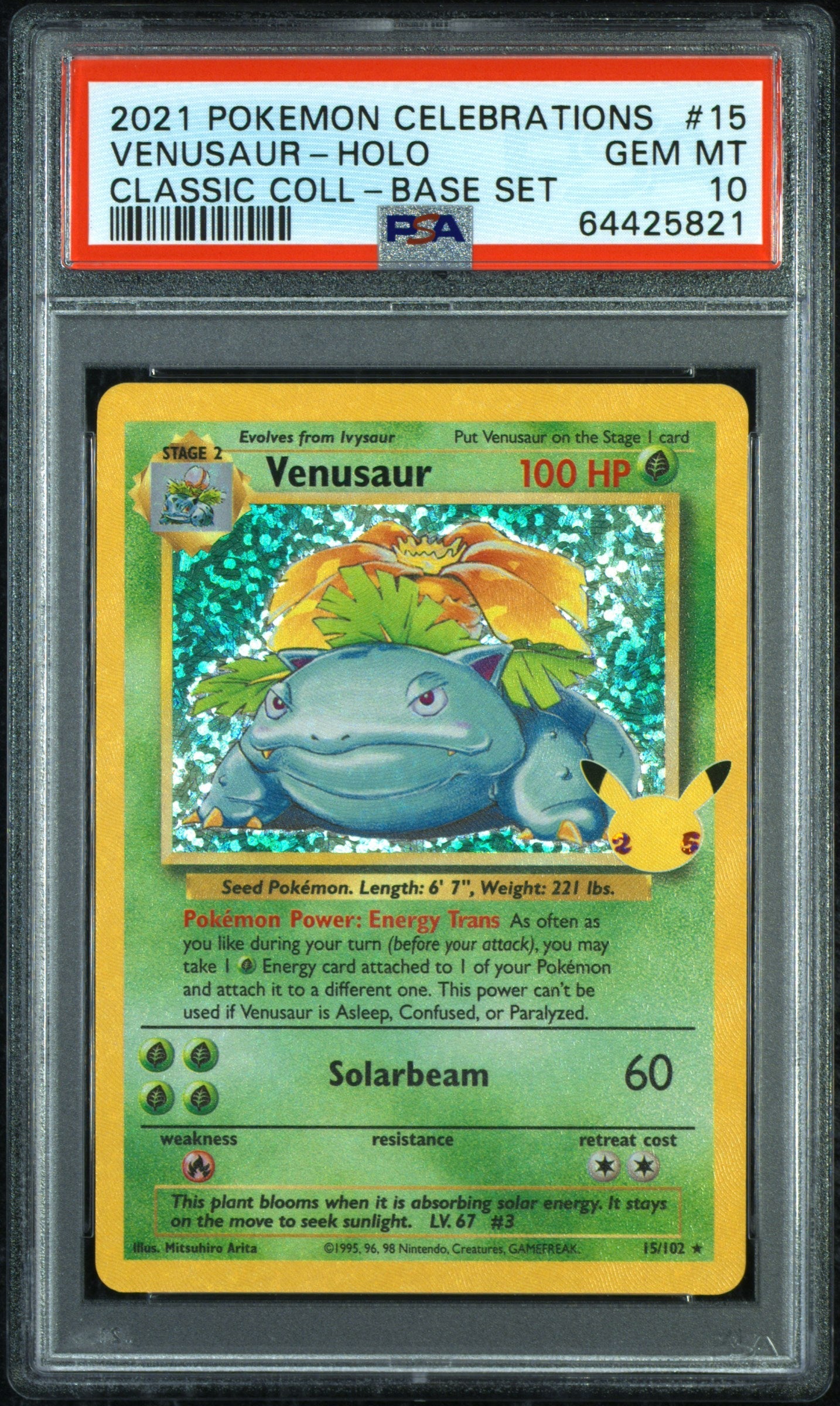2021 Pokemon Celebrations Classic Collection Base Set Venusaur-Holo 10 PSA #15