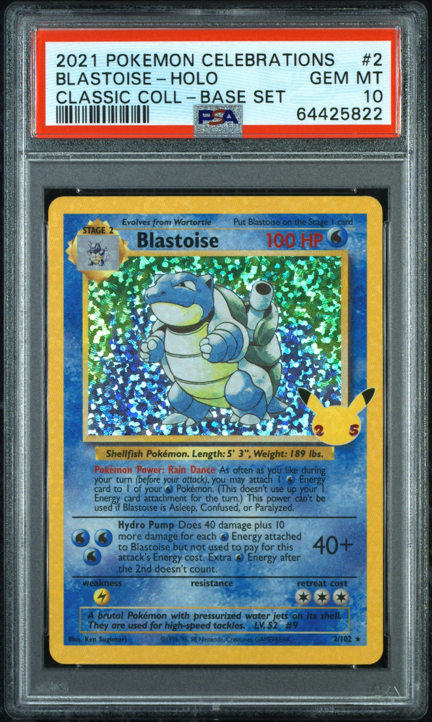 2021 Pokemon Celebrations Classic Coll-Base Set Blastoise-Holo 10 PSA #2