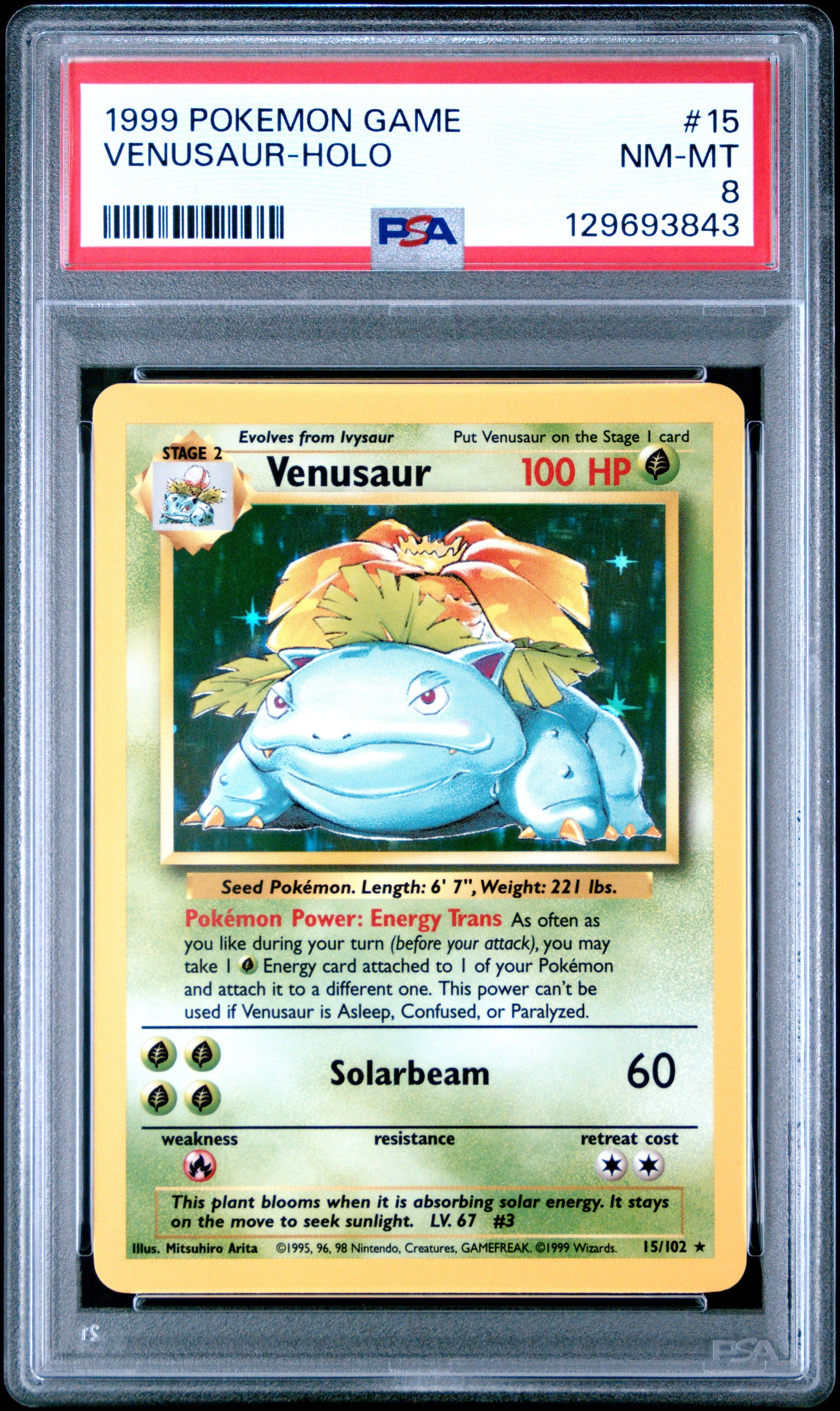 1999 Pokemon Game Venusaur-Holo 8 PSA #15