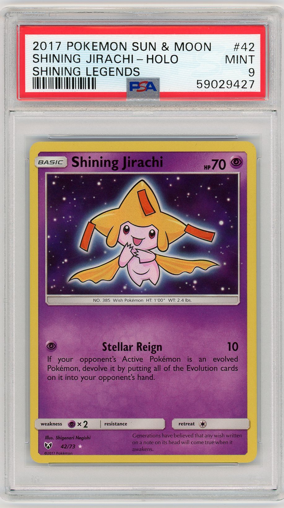 2017 Pokemon Sun & Moon Shining Legends Shining Jirachi-Holo 9 PSA #42