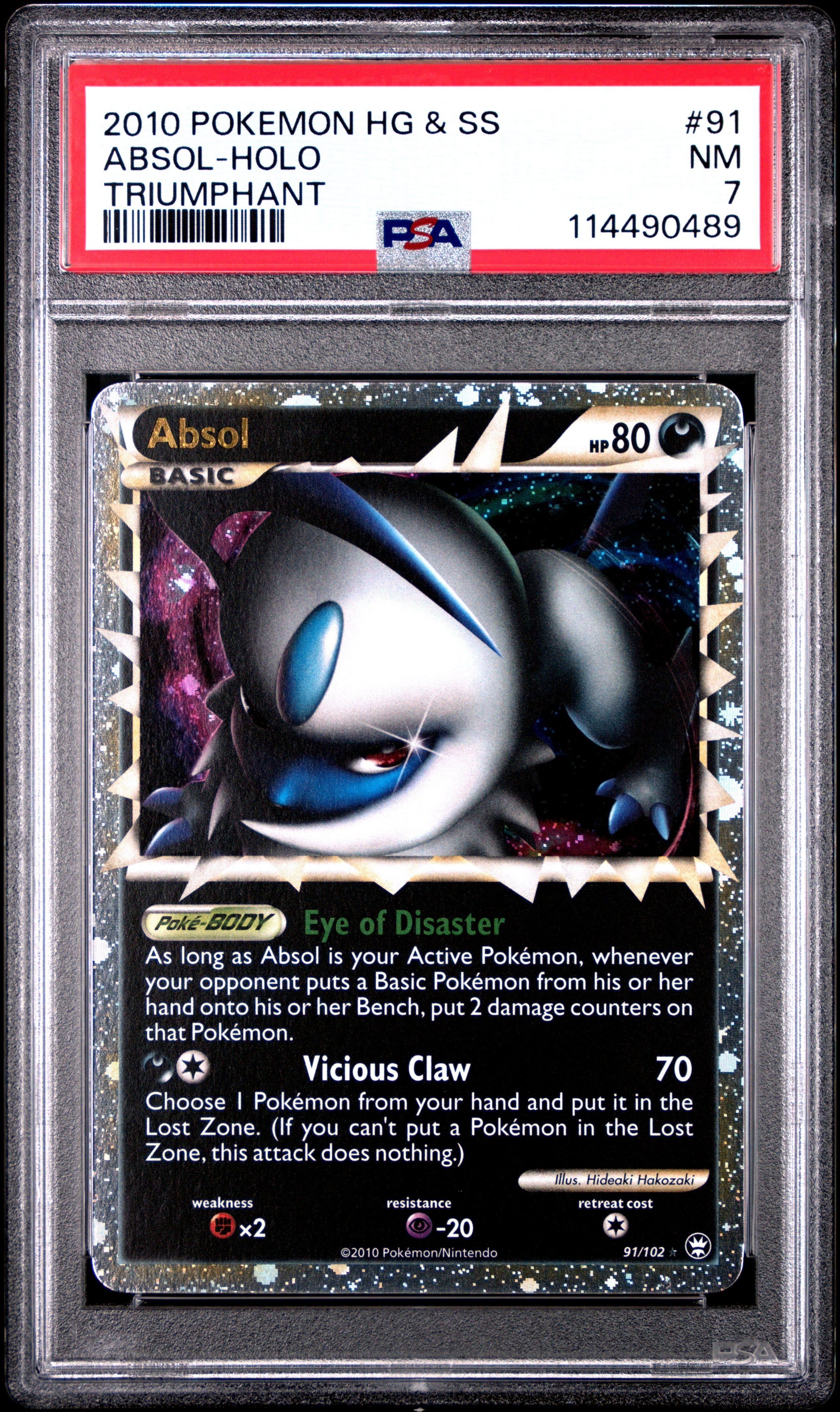 2010 Pokemon Heartgold & Soulsilver Triumphant Triumphant Absol-Holo 7 PSA #91