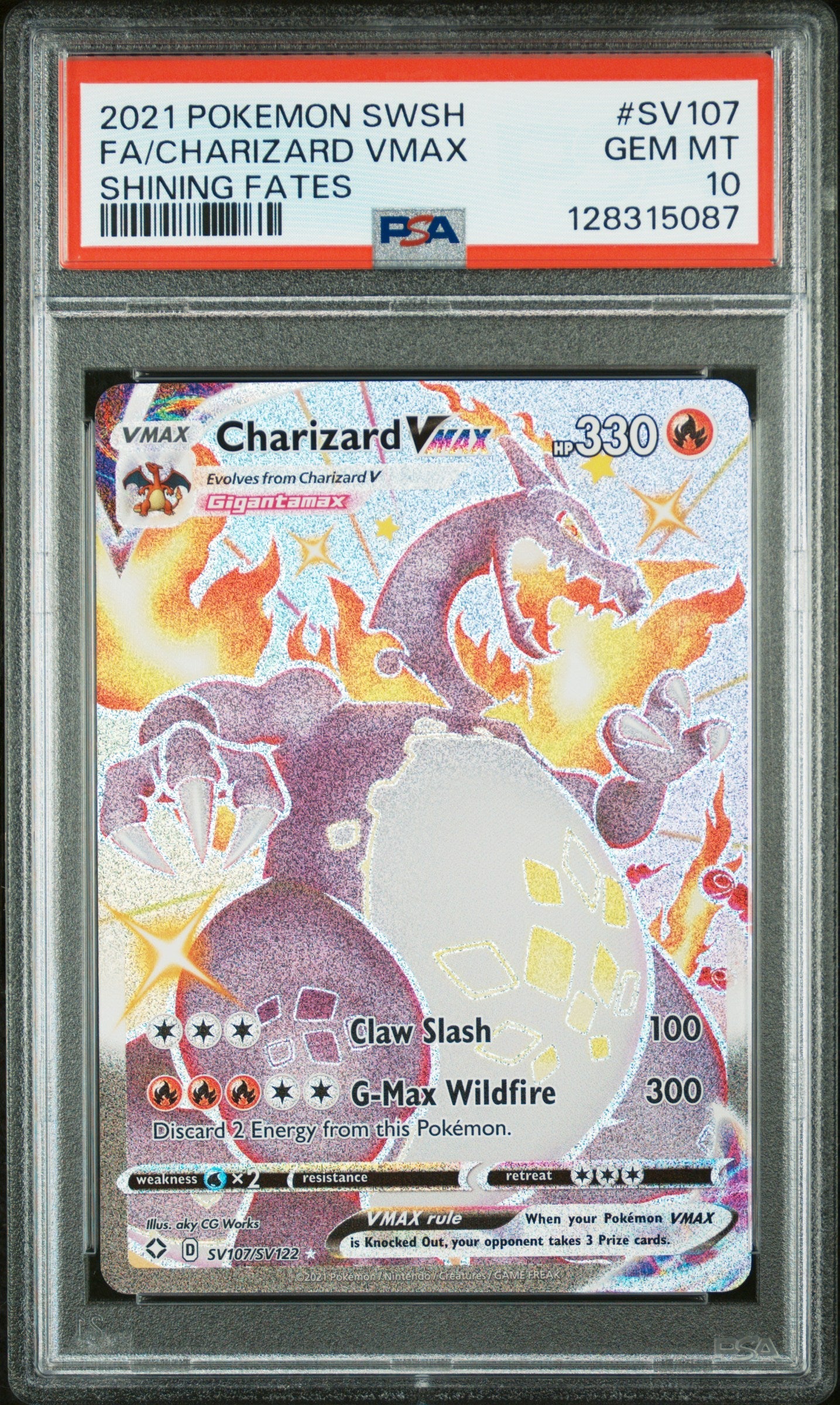 2021 Pokemon Sword & Shield Shining Fates Fa/Charizard Vmax 10 PSA #SV107
