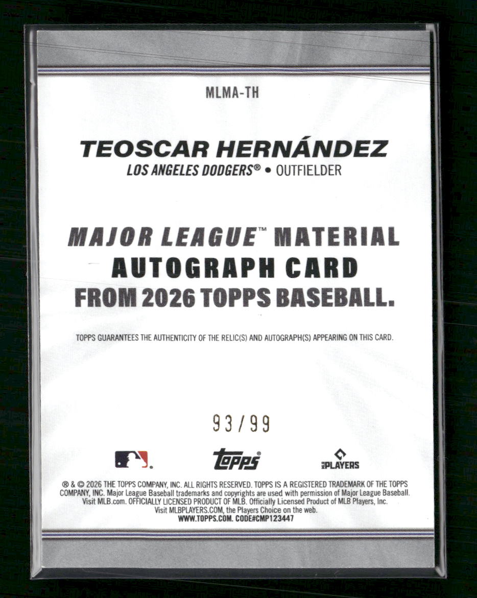 2026 Topps Major League Materials Green Teoscar Hernández #/99 Auto #MLMA-TH