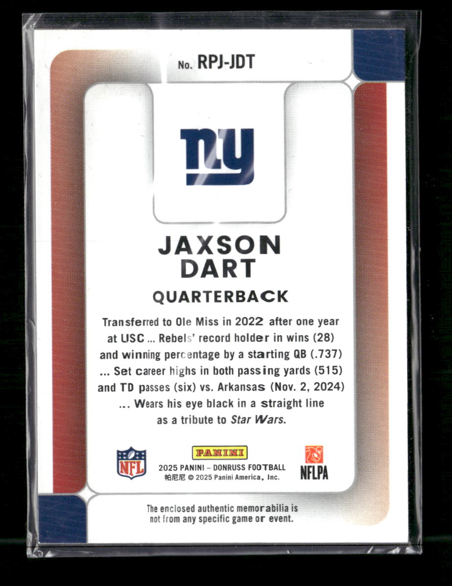 2025 Donruss Rookie Phenom Jerseys Jaxson Dart #RPJ-JDT