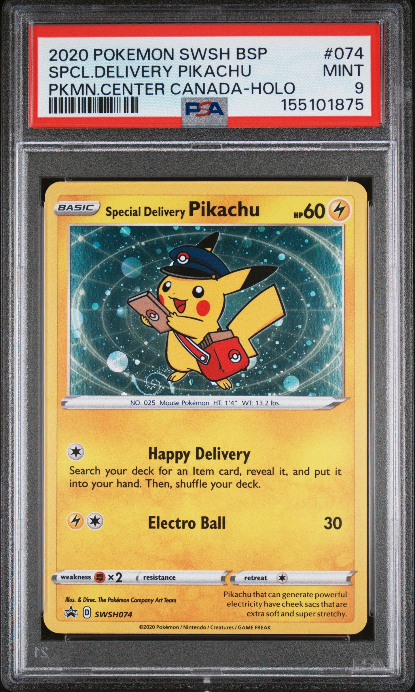 2020 Pokemon Swsh BSP Pkmn.Center Canada-Holo Spcl.Delivery Pikachu 9 PSA #074