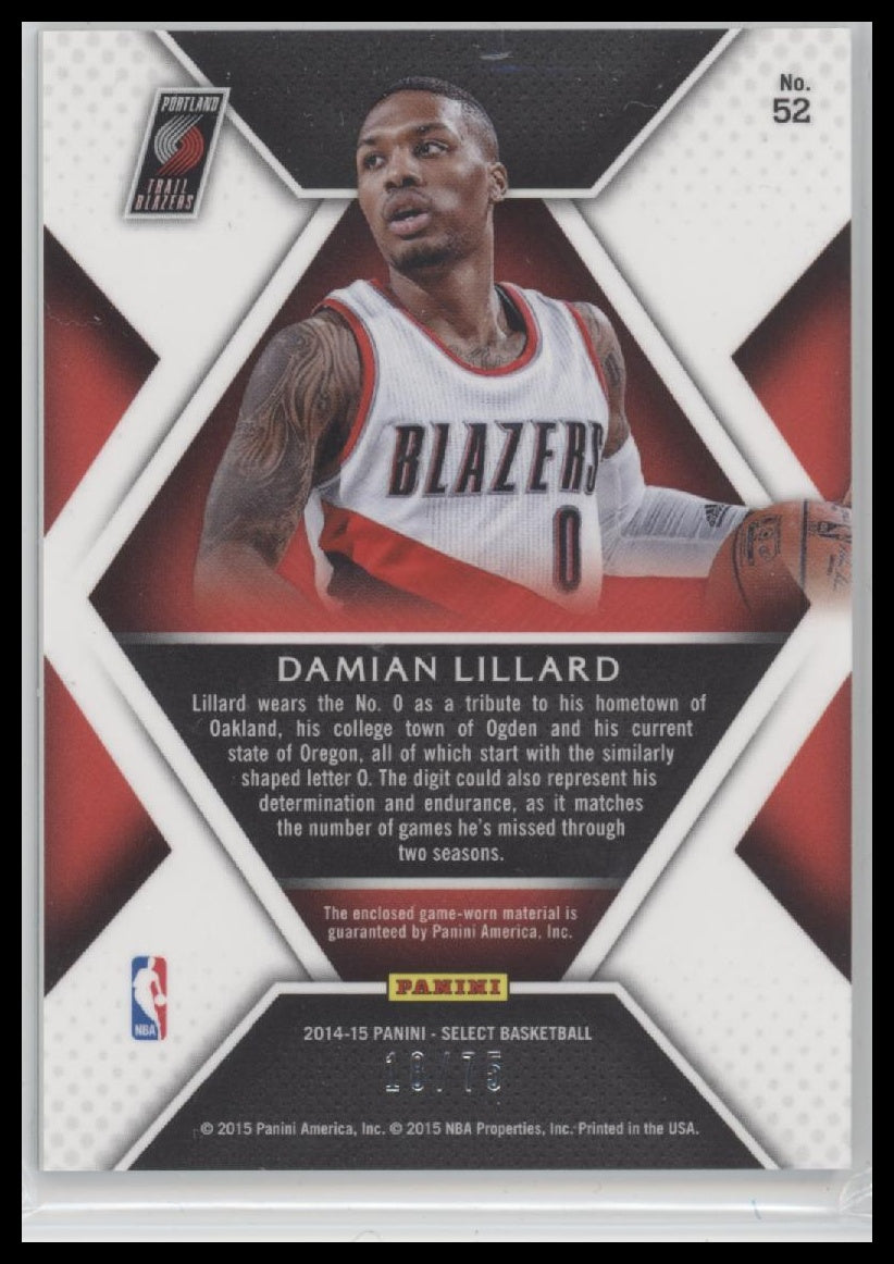 2014-15 Panini Select Swatches Damian Lillard #/75 #52