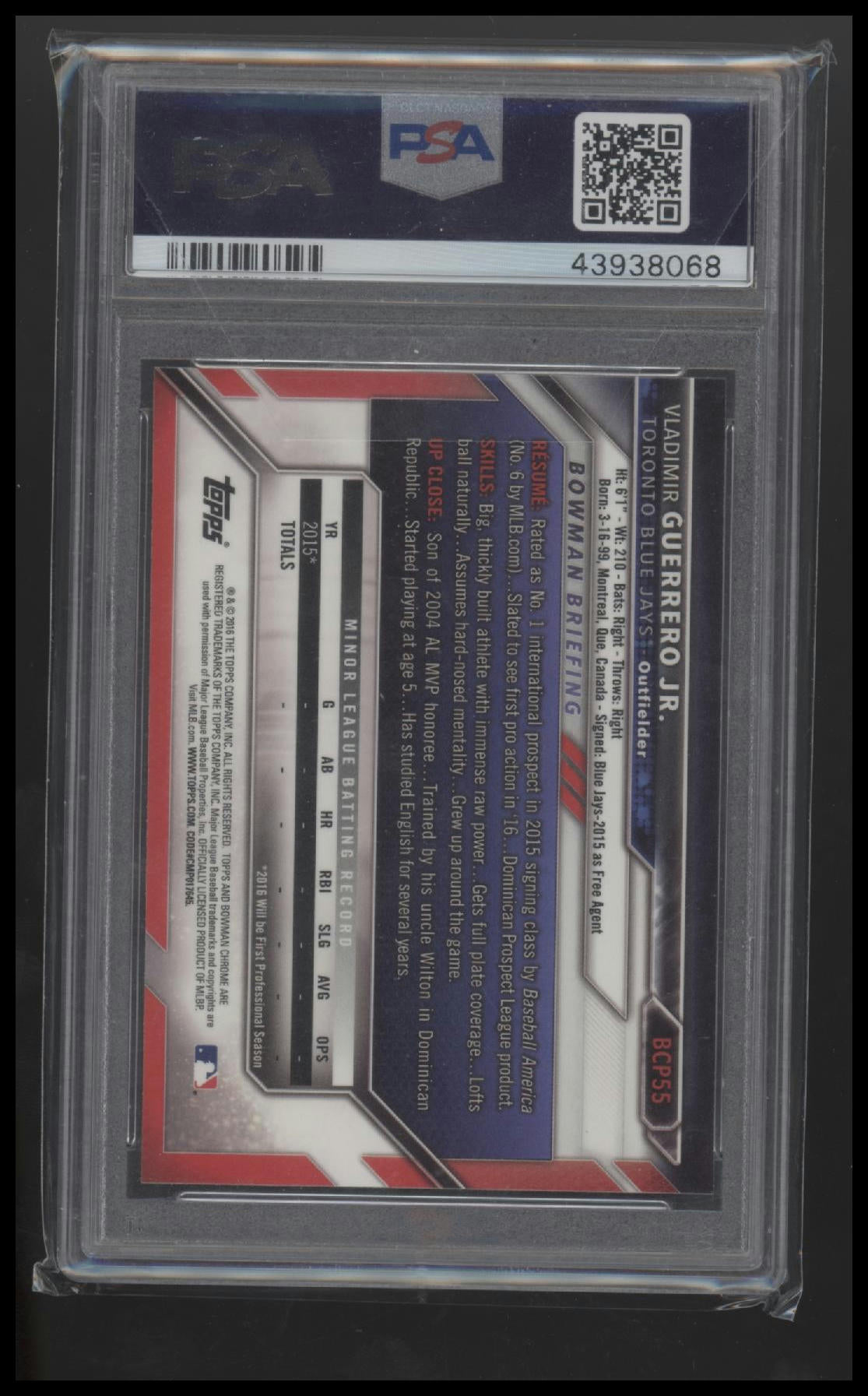 2016 Bowman Prospects Chrome Vladimir Guerrero Jr. 9 PSA #BCP55