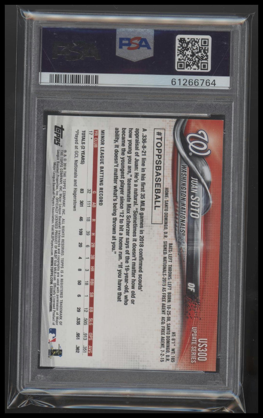 2018 Topps Update Juan Soto 9 PSA #US300