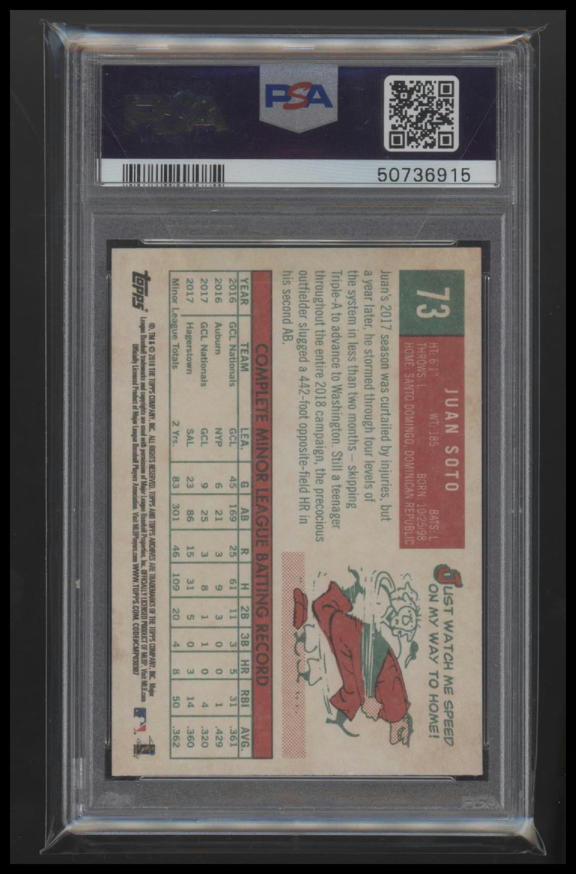 2018 Topps Archives Juan Soto 9 PSA #73