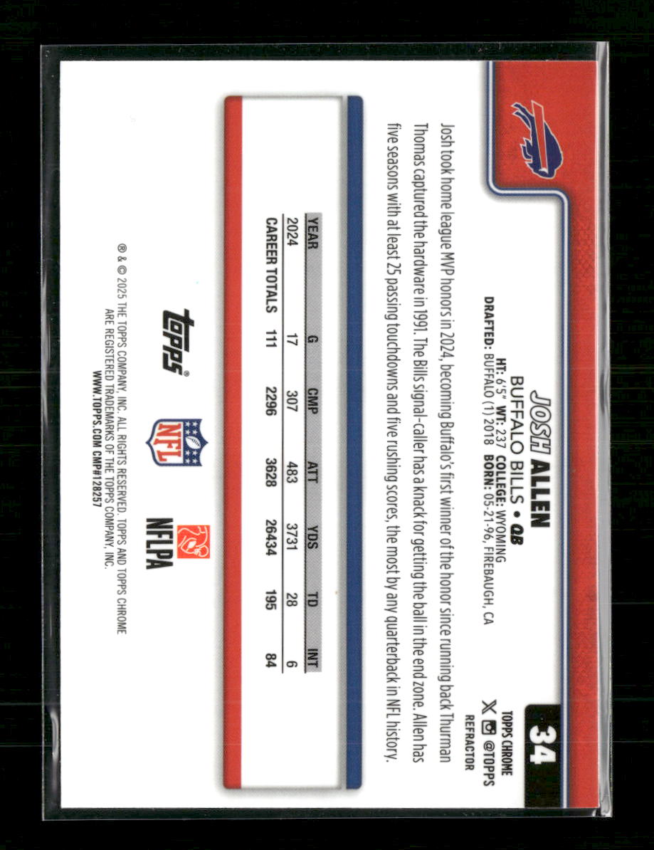 2025 Topps Chrome Refractor Josh Allen #34