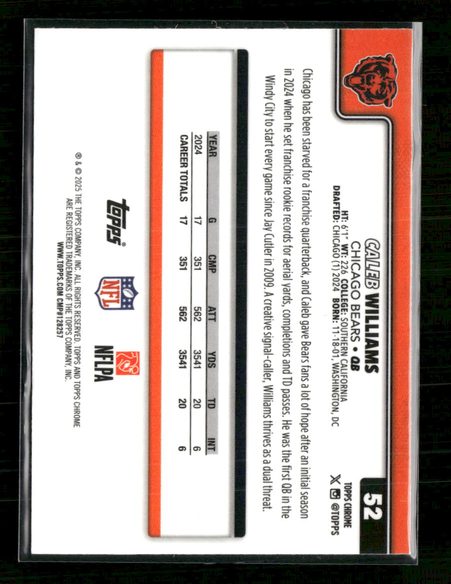 2025 Topps Chrome X-Fractor Caleb Williams #52