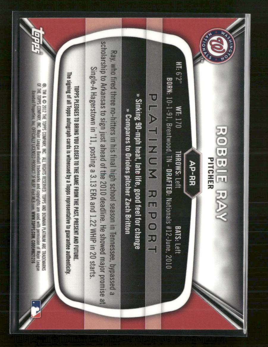 2012 Bowman Platinum Prospect Autographs Robbie Ray Auto #AP-RR
