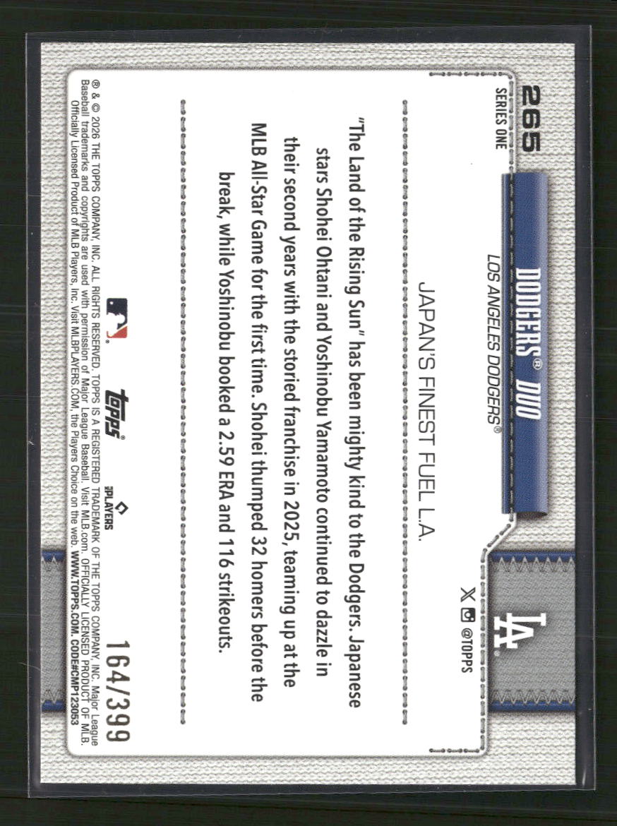 2026 Topps Yellow Holo Foil Dodgers Duo #/399 #265