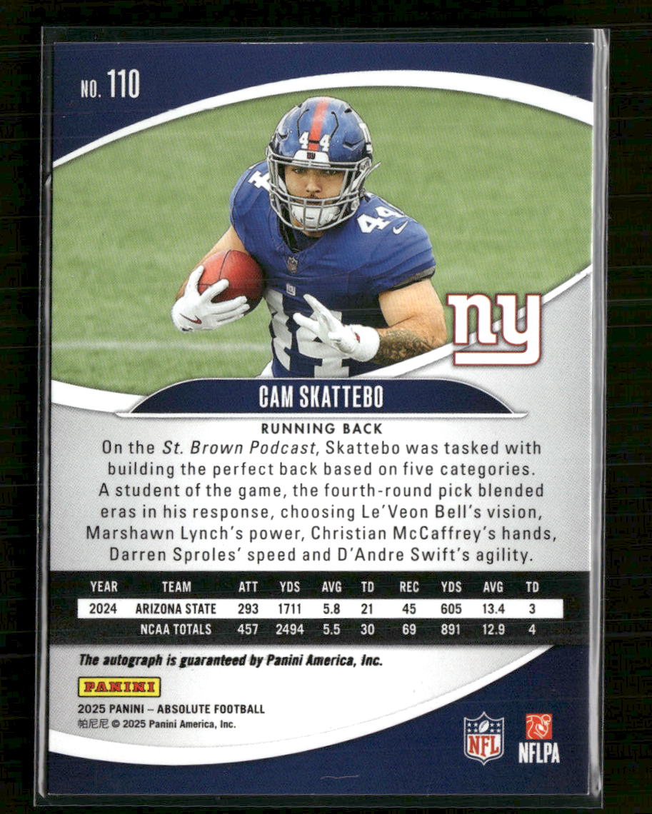 2025 Panini Absolute Signature Rookies Cam Skattebo Rookie Auto #110