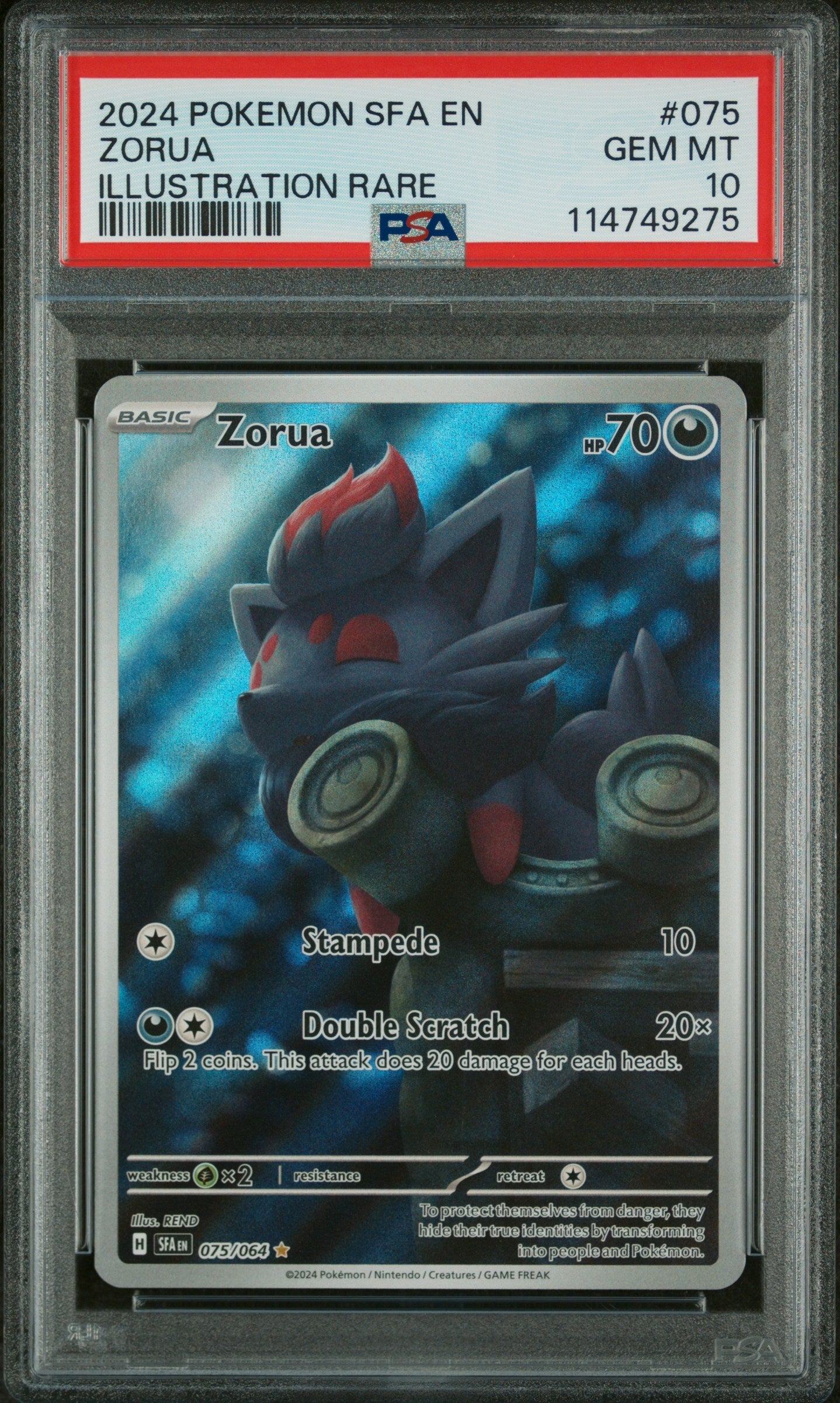 2024 Pokemon Sfa En-Shrouded Fable Illustration Rare Zorua 10 PSA #075
