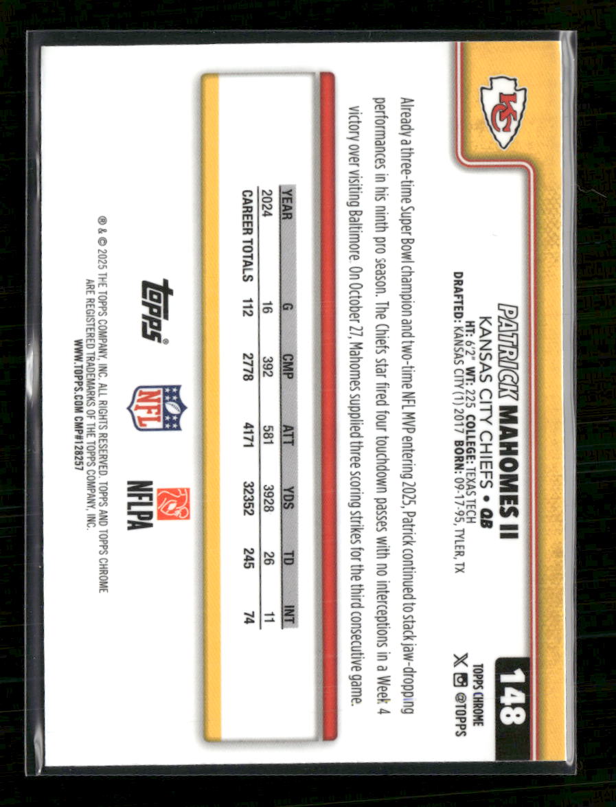 2025 Topps Chrome X-Fractor Patrick Mahomes II #148