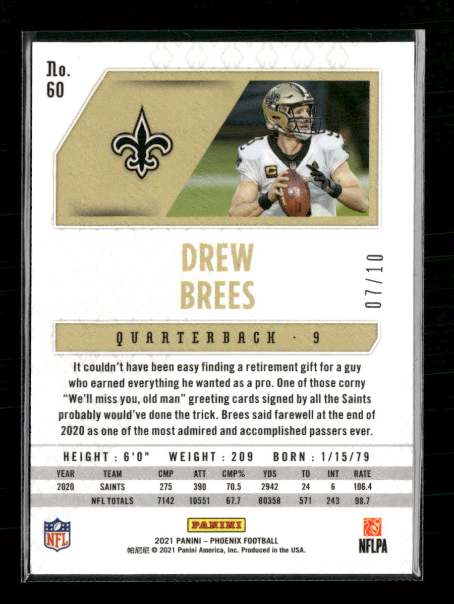 2021 Panini Phoenix Black Drew Brees #/10 #60