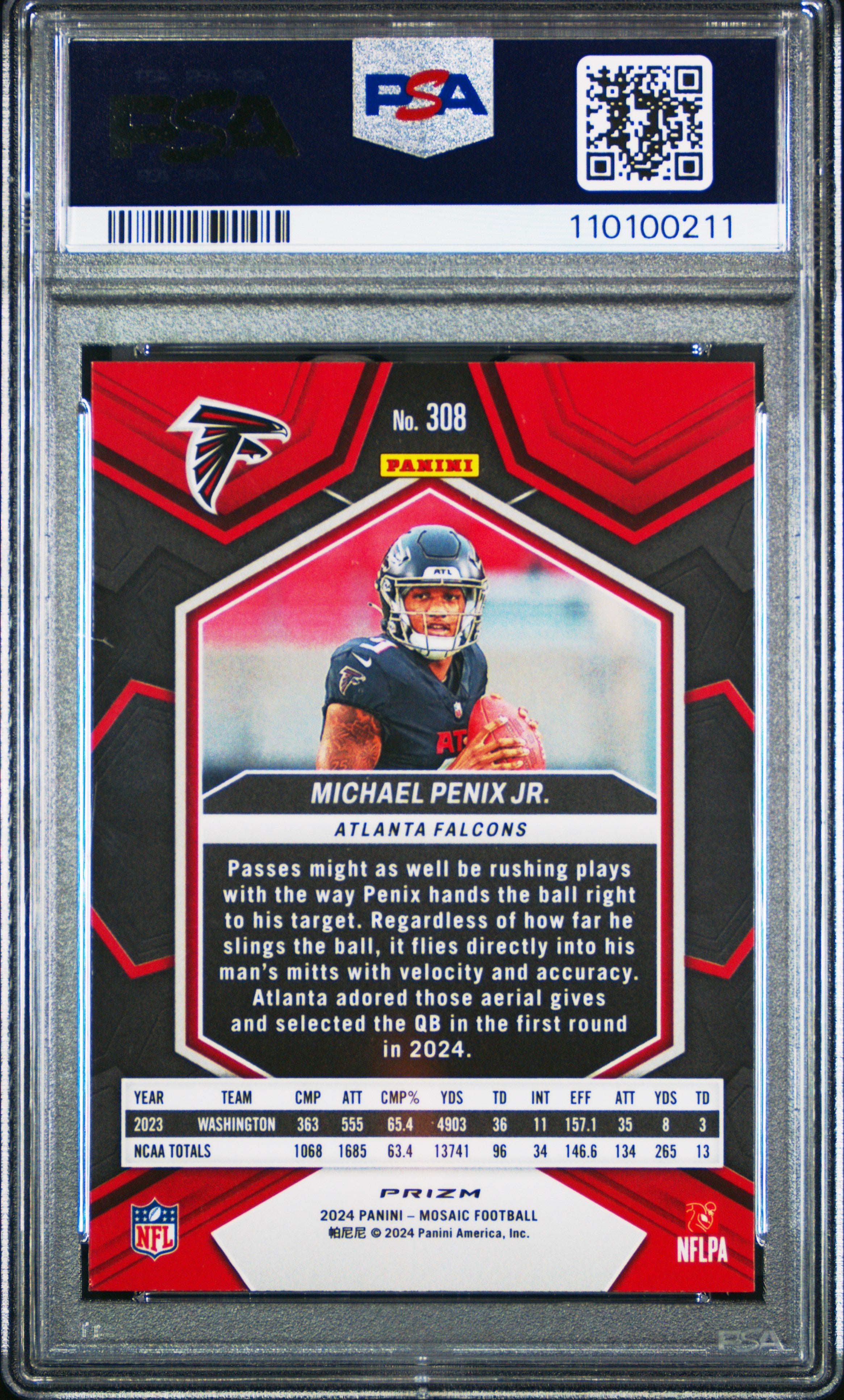 2024 Panini Mosaic Camo Red Michael Penix Jr. 9 PSA #308