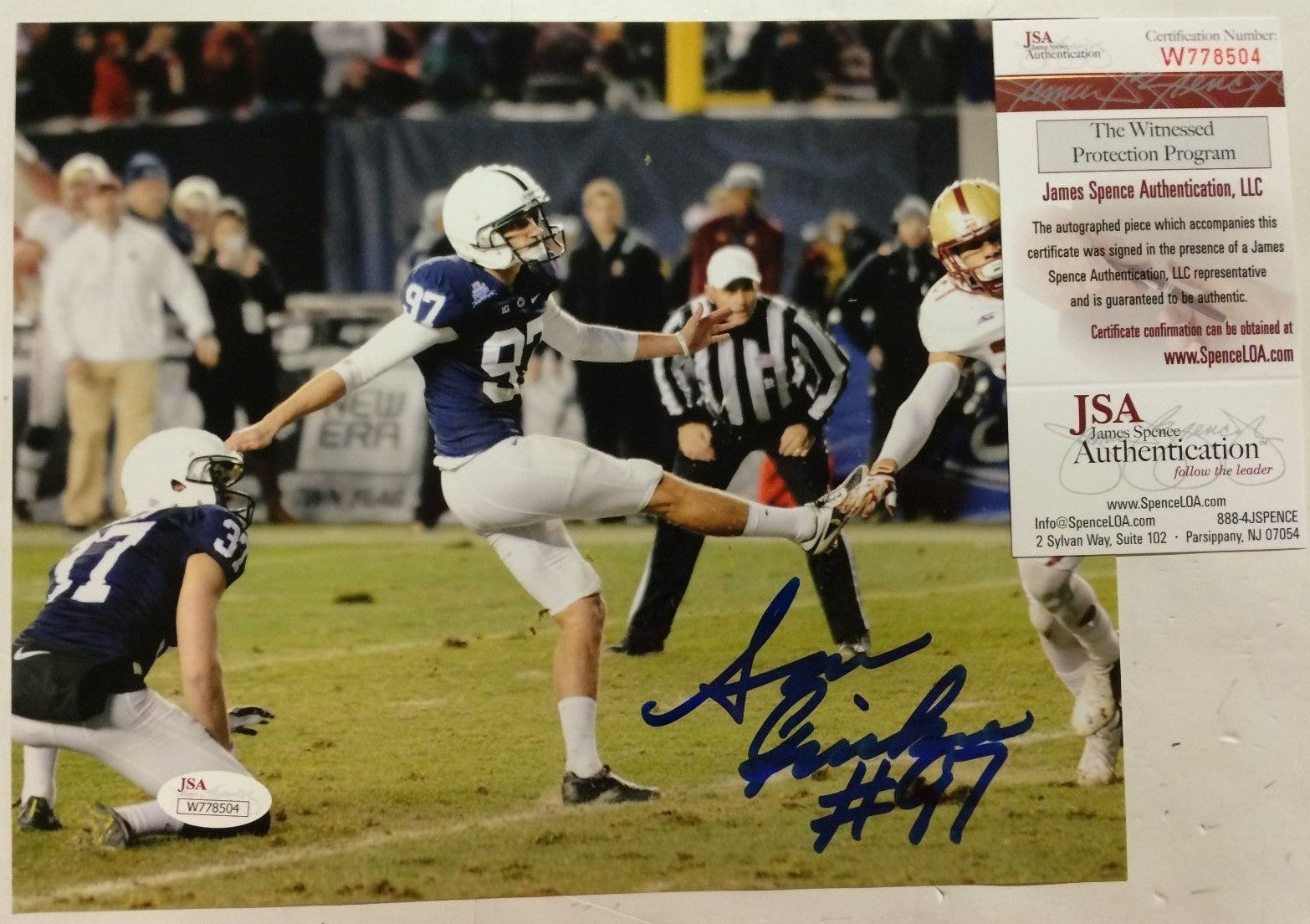 Sam Ficken Autographed Signed Penn State 8X10 Photo Jsa  Coa
