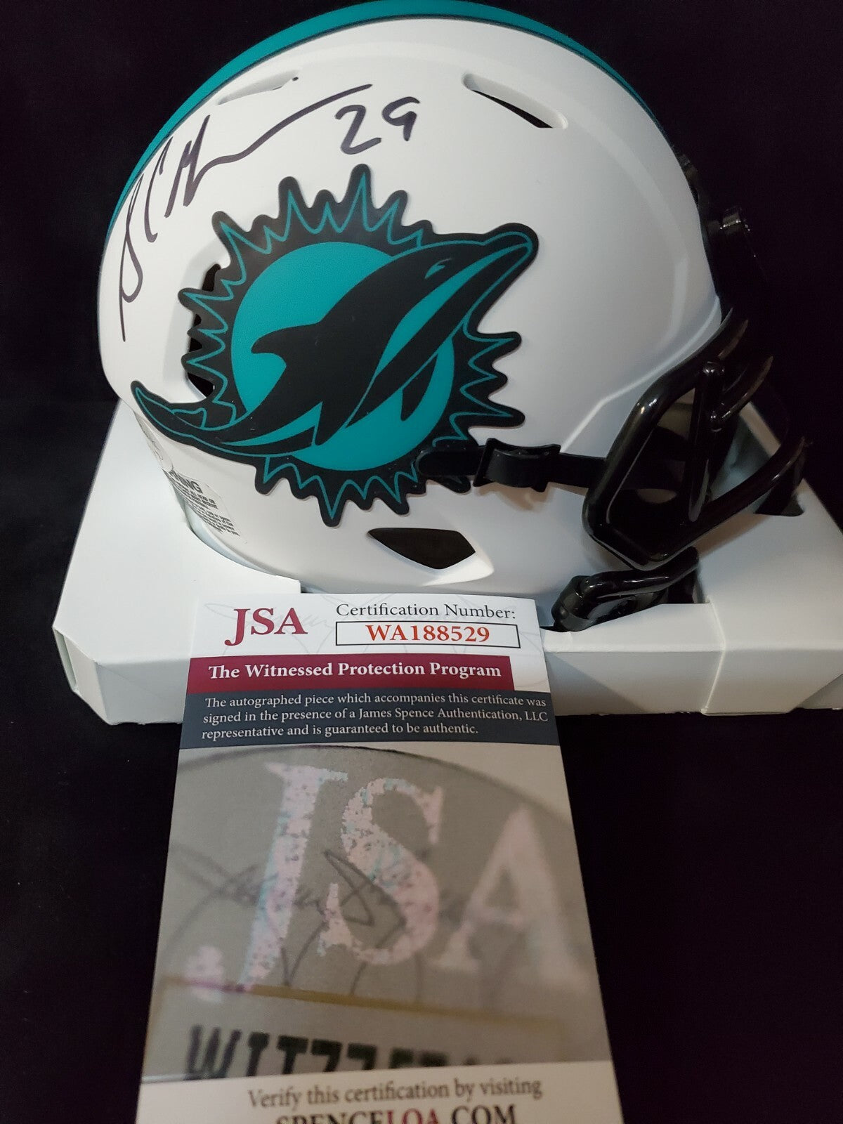 Miami Dolphins Sam Madison Autographed Lunar Mini Helmet Jsa Coa